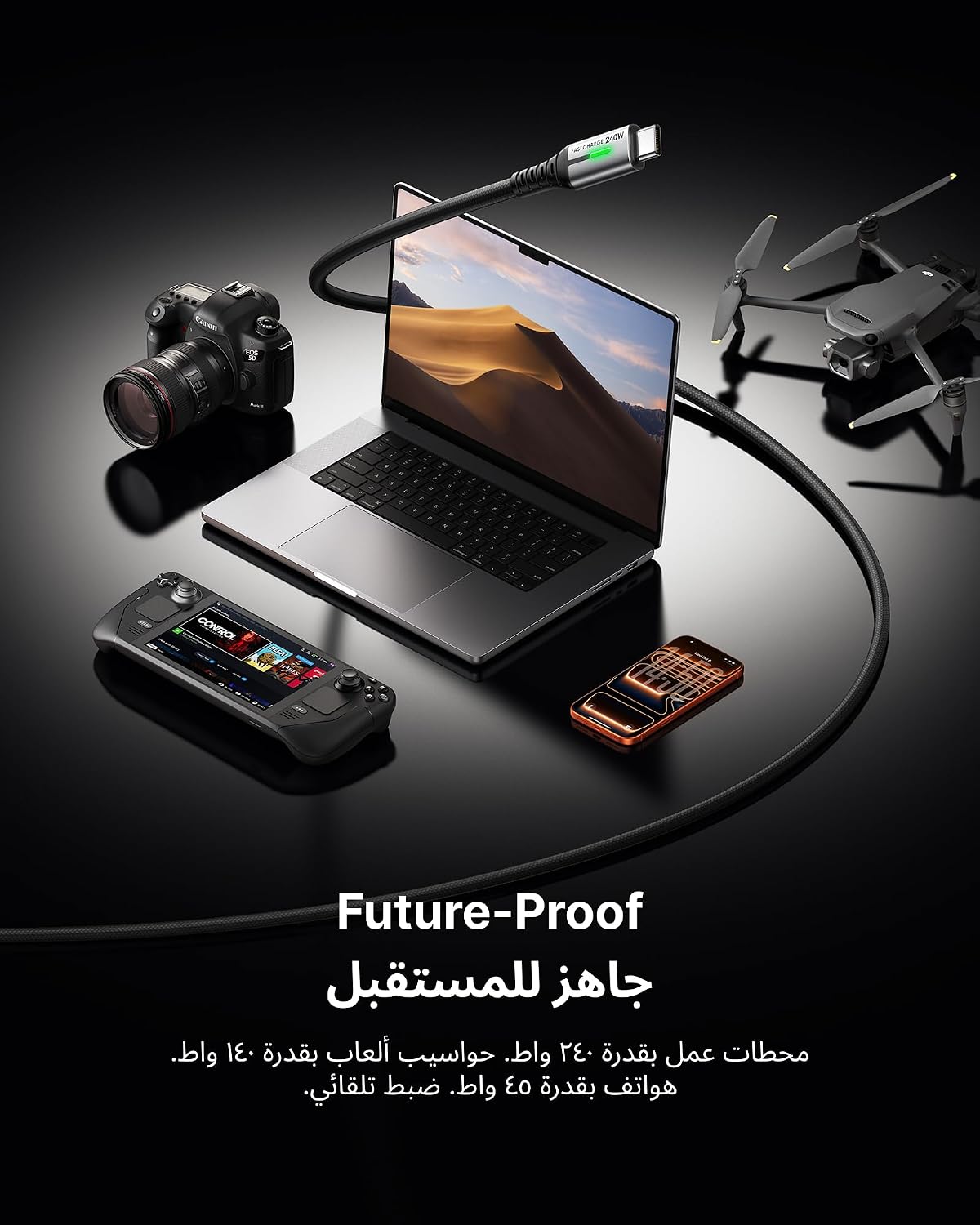كابل iniu من النوع c بطول 2 متر، كابل شاحن سلك - الصورة 3