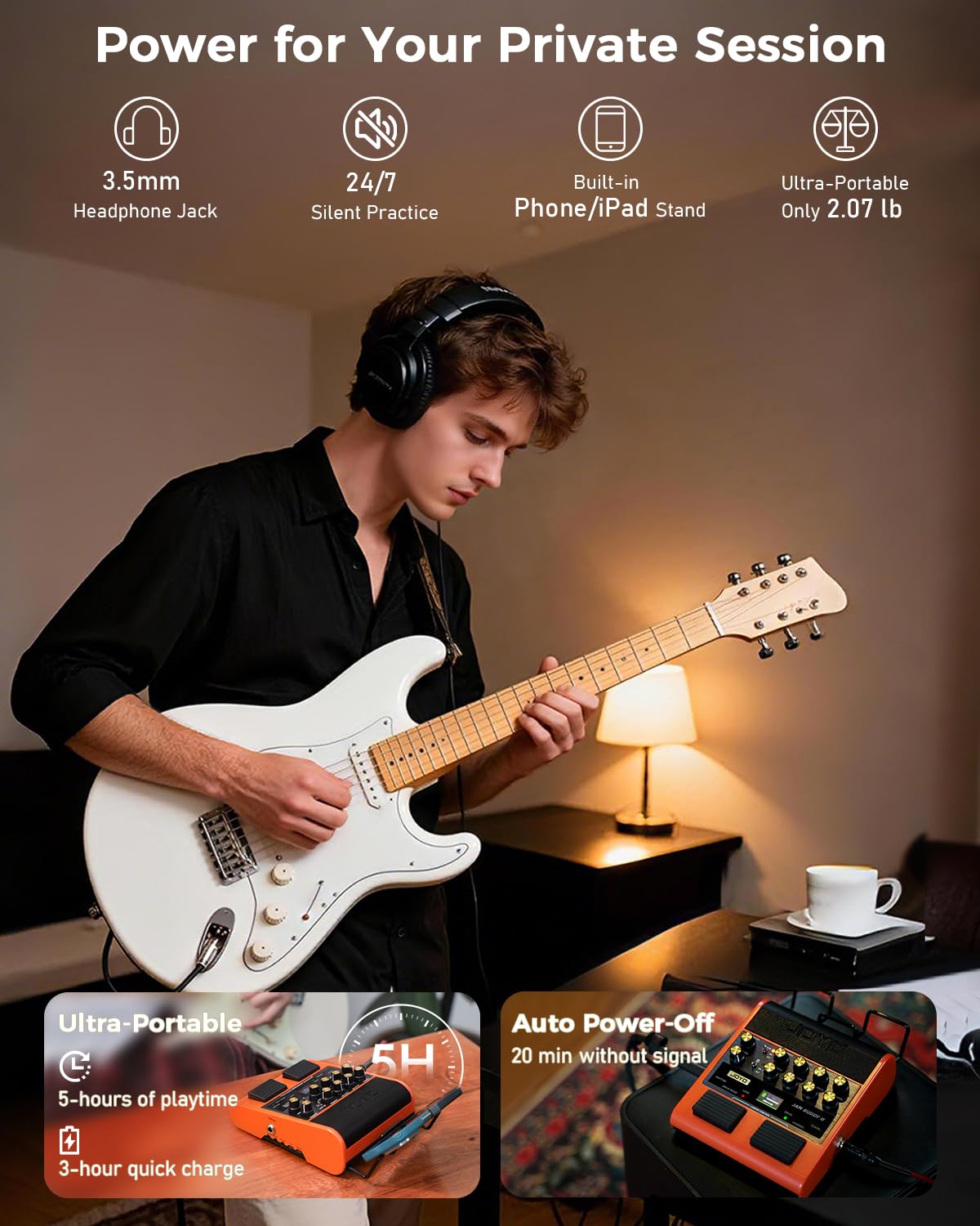 JOYO Amplificatore di allenamento per chitarra 10 W portatile con pedale multieffetti - registrazione OTG, Bluetooth, 14 modelli di amplificatore, EQ 3 bande, 36 ritmi & Looper (Jam Buddy II