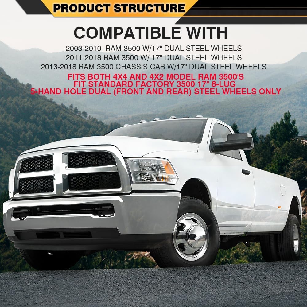 CNNELL 17inch Wheel Simulators Silver Covers Chrome Plastic Compatible with 2003-2018 Dodge Ram 3500/2013-2018 Ram Chassis Cab w/17 Dual Steel Wheels