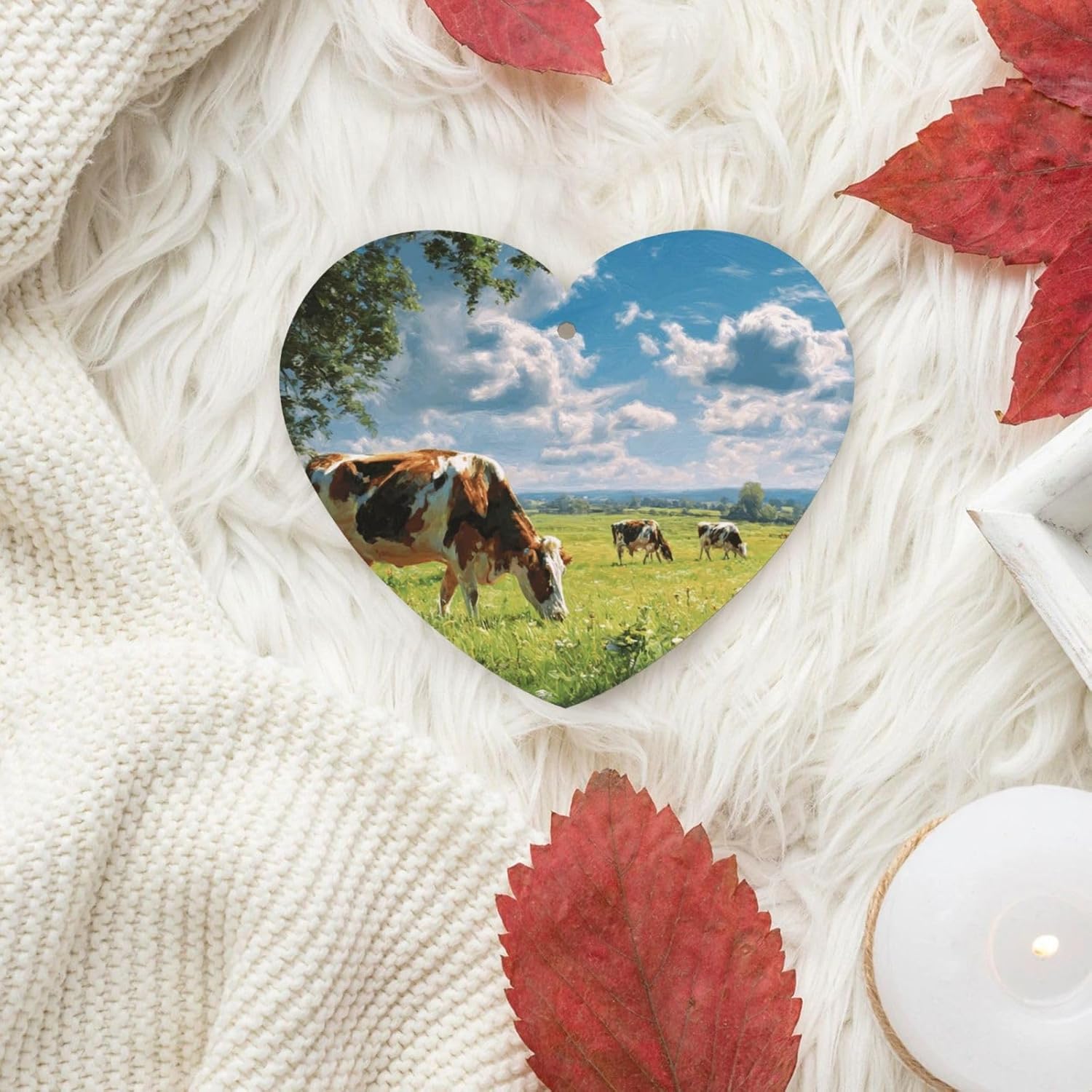 Car Air Freshener 24 PCS cows grazing Hanging Car Air Fresheners Auto Interior Decor Card Freshener Strong Scented Card Lavender Cars Scents for Office Bedroom Close Drawer Heart Shape