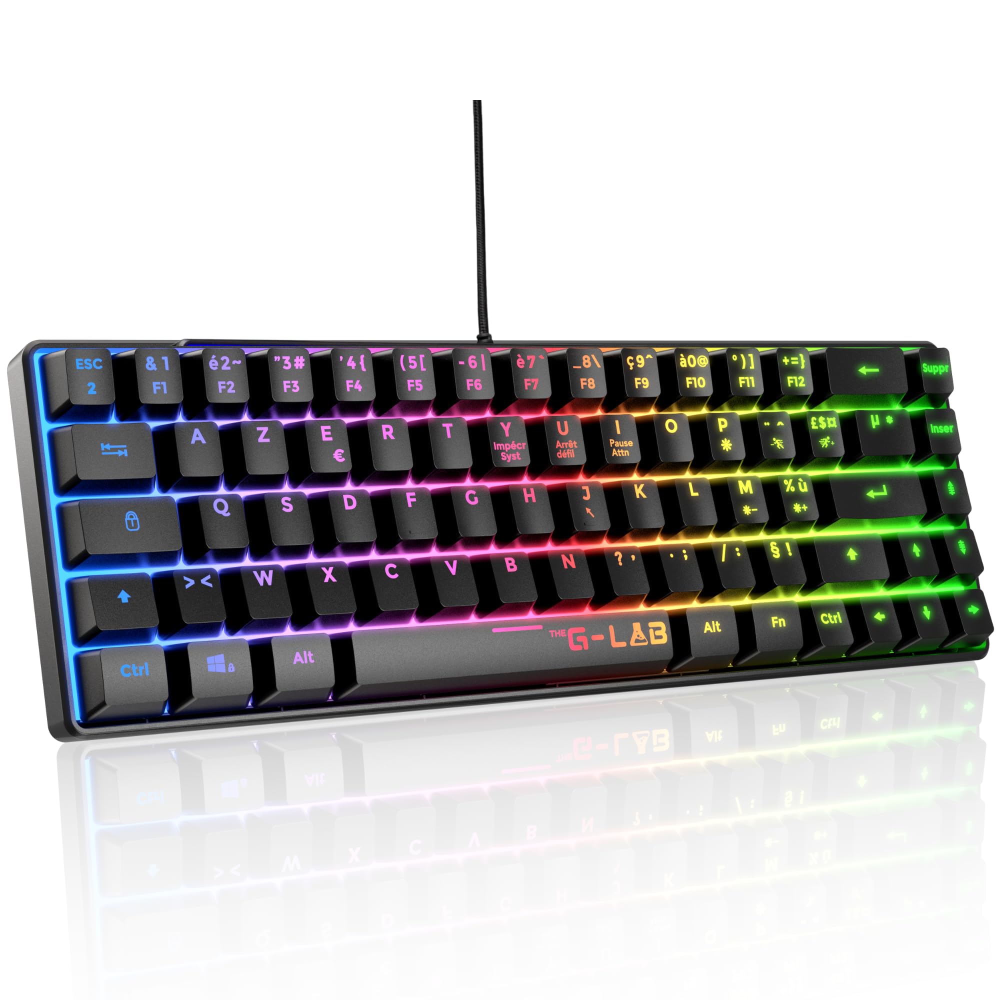 The G-Lab Keyz Hydrogen, Clavier Gamer 60%, Semi-mécanique Filaire Azerty, Rétroéclairage Multicolore - Mini Clavier Gamer Silencieux, Format Compact TKL - Pc/ps4/ Ps5 - New, Noir
