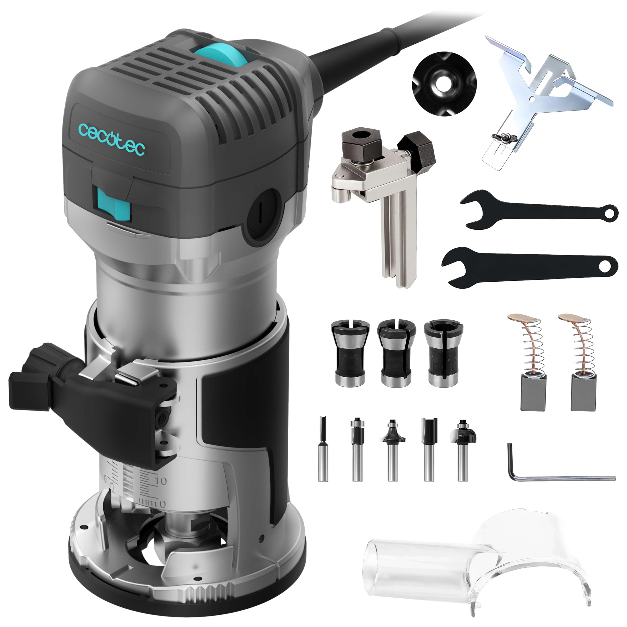 Cecotec Fresatrice Elettrica a Filo MultiShape 500. 710W, Include 5 Frese e Testine da 6mm 6,35mm e 8mm, Velocità e Profondità Regolabili, Corpo Alluminio, Design Ergonomico, Realizza Opere Perfette