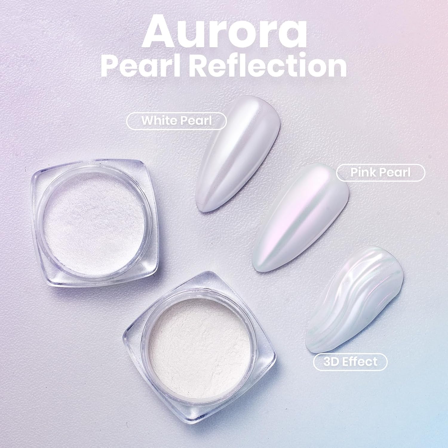 Beetles Chrome Nail Powder 2 Jars White and Purple Pearl Crome Nail Powder for Gel Nail Mirror Effect Glitter Manicure Kit Pigment Nails Art Design Gifts for Women