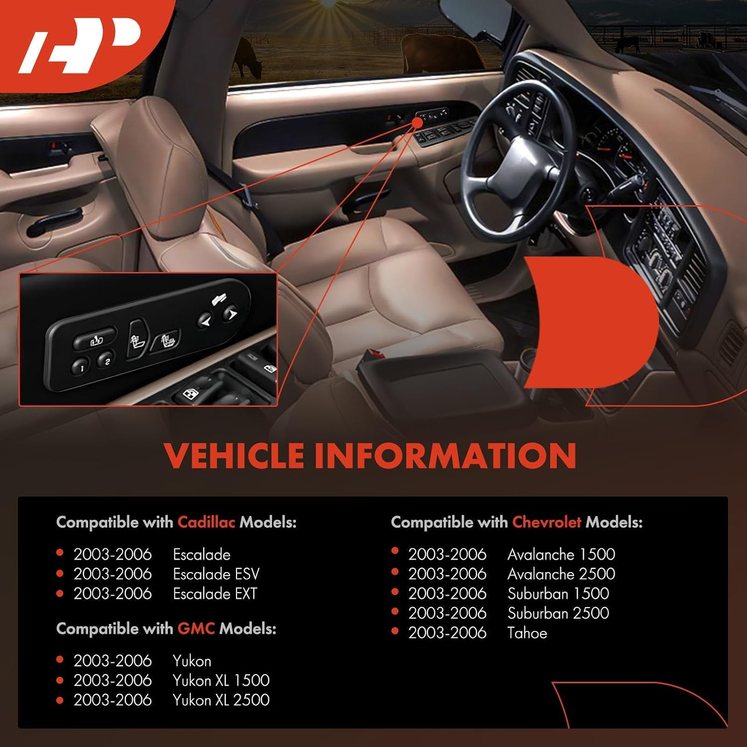 A-Premium Front Left Driver Side Seat Heater Switch Compatible with Chevrolet, Cadillac & GMC Vehicles - Escalade, Avalanche/Suburban 1500 2500, Tahoe, Yukon, 2003-2006 - Replace# 15116862, 15179136