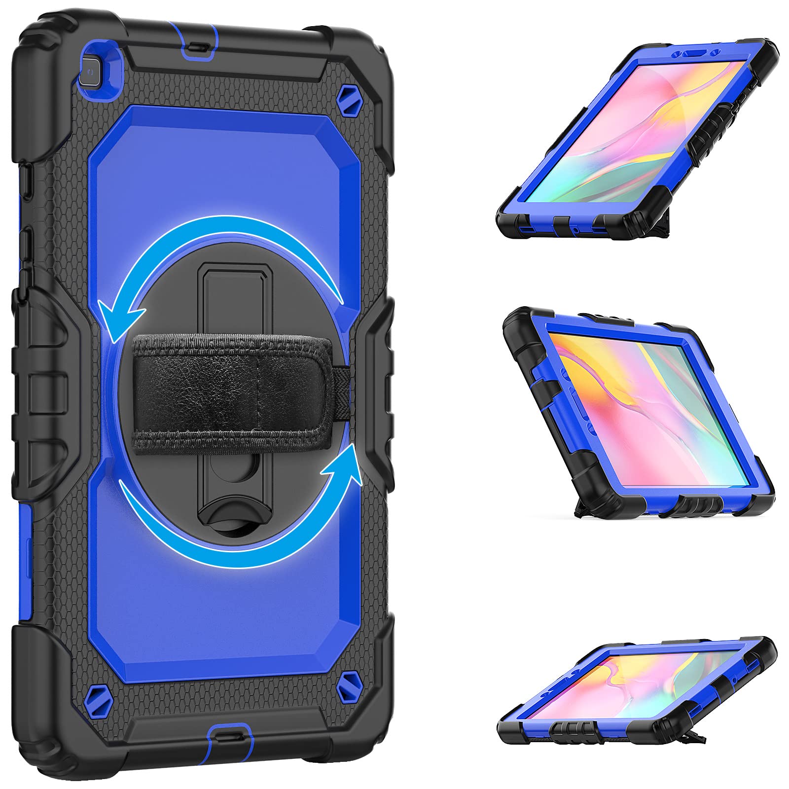 Coque Galaxy Tab A7 10,4" (SM-T500 T503 T505 T507), Slim Heavy Duty Antichoc Robuste avec poignée de Support rotative à 360/bandoulière pour Samsung Tab A7 Tablet Case（Black Blue