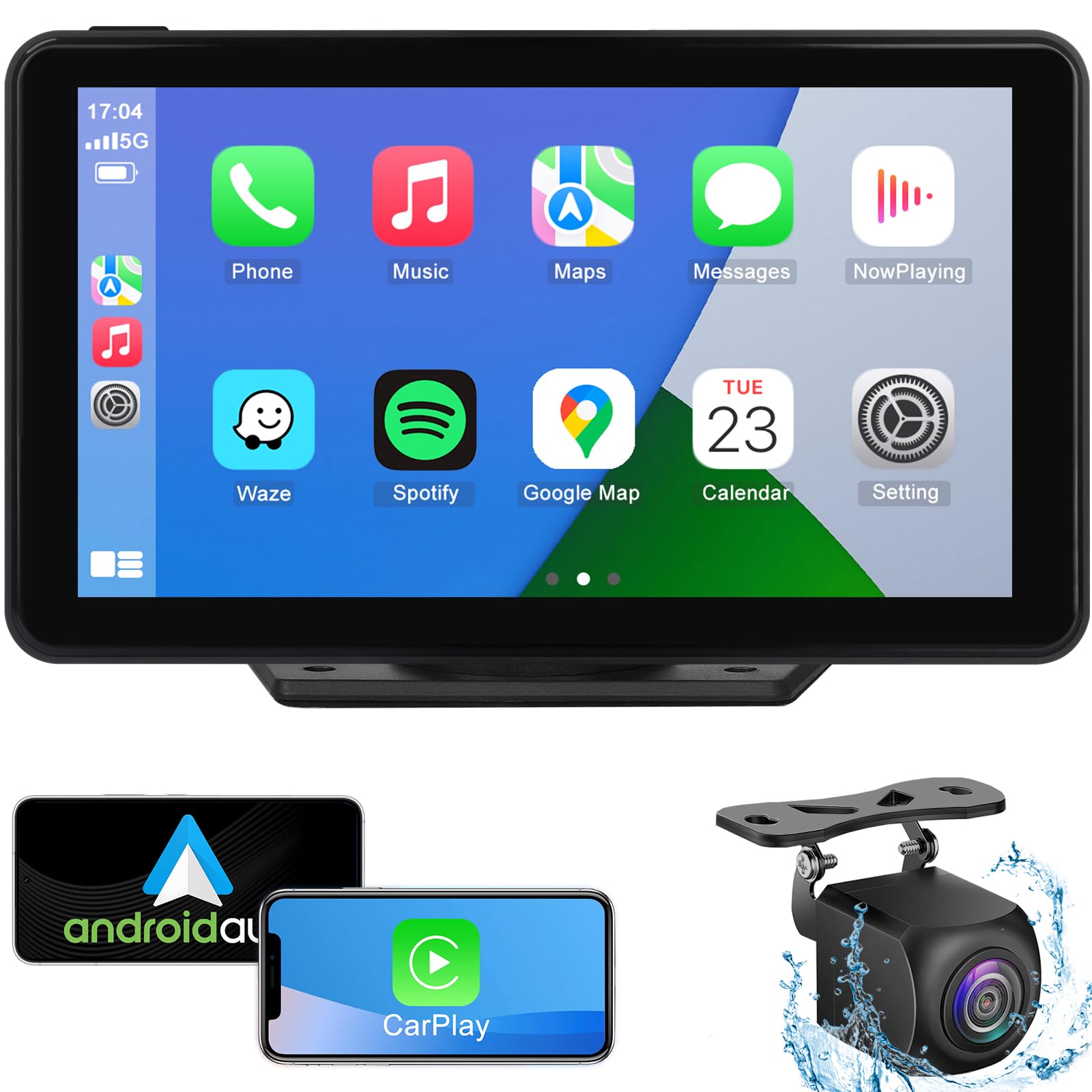 Wireless Apple CarPlay Android Auto Screen for Car, 7" HD Touch Screen Car Stereo Portable Live Navigation Car Play Mirror Link Music Video Player Siri/AirPlay/AUX/FM/Radio — view 10