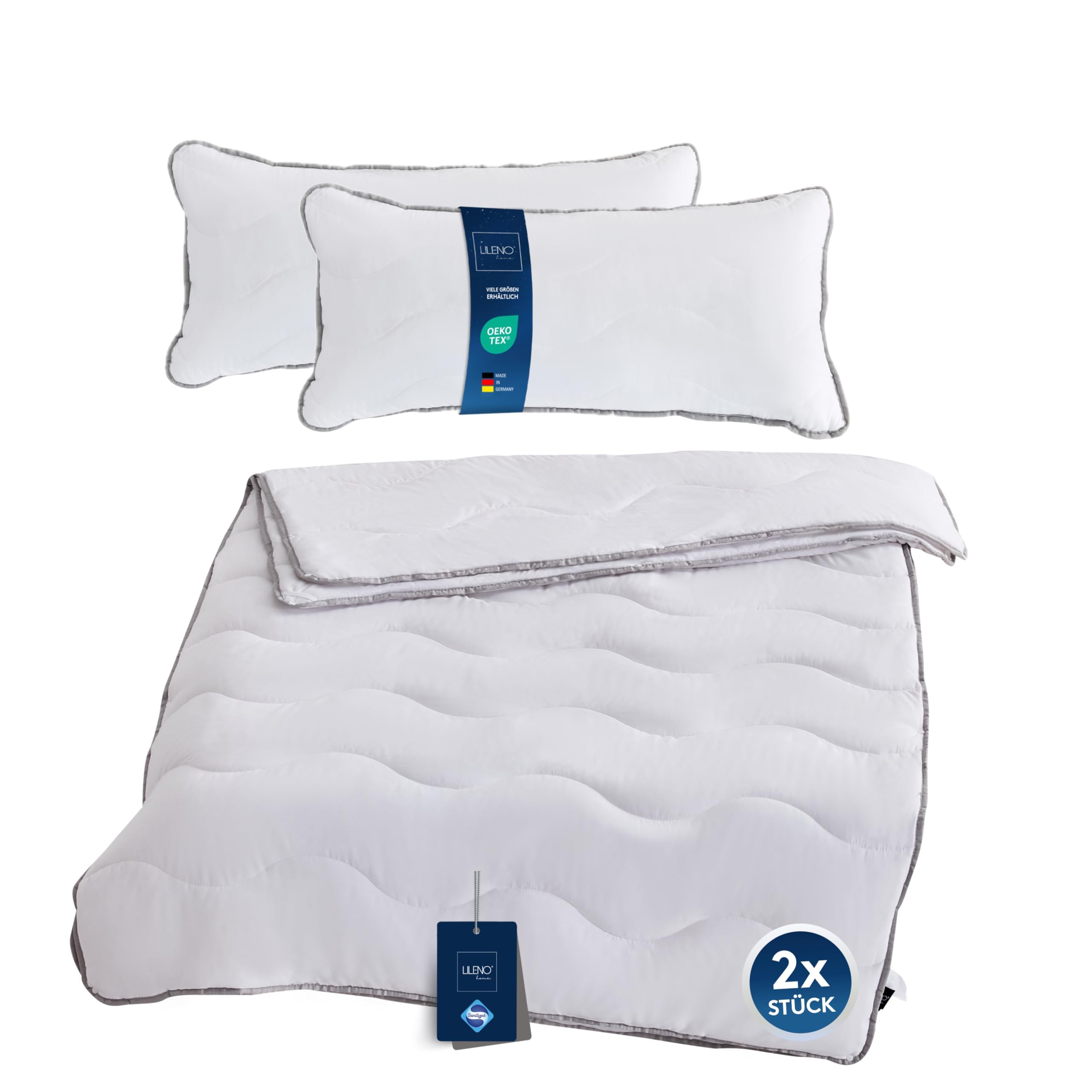 LILENO HOME Premium 4-Jahreszeiten Bettdecke 135x200 cm + Kissen 40x80 cm [2er Set] mit Sanitized Hypoallergen - Bettdecke 135x200 cm + Kissen 40x80 cm - für Sommer u. Winter - Kochfest bis 95°C