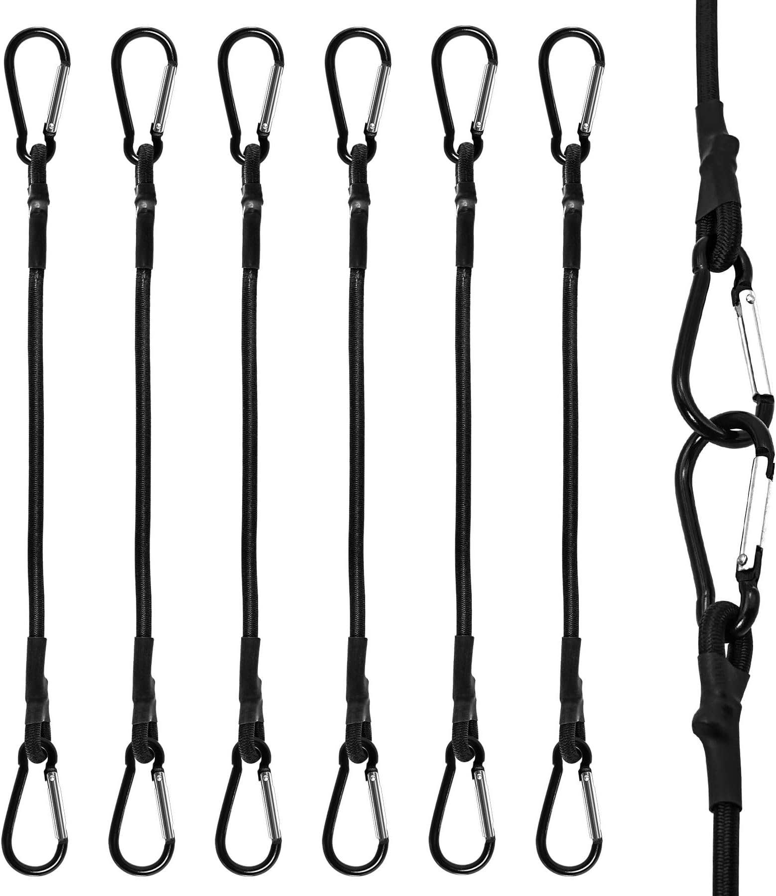 6 Tendeurs élastiques Avec Mousquetons - 30 Cm, Résistants UV, Pour Fixation Bagages, Bâches, Tentes