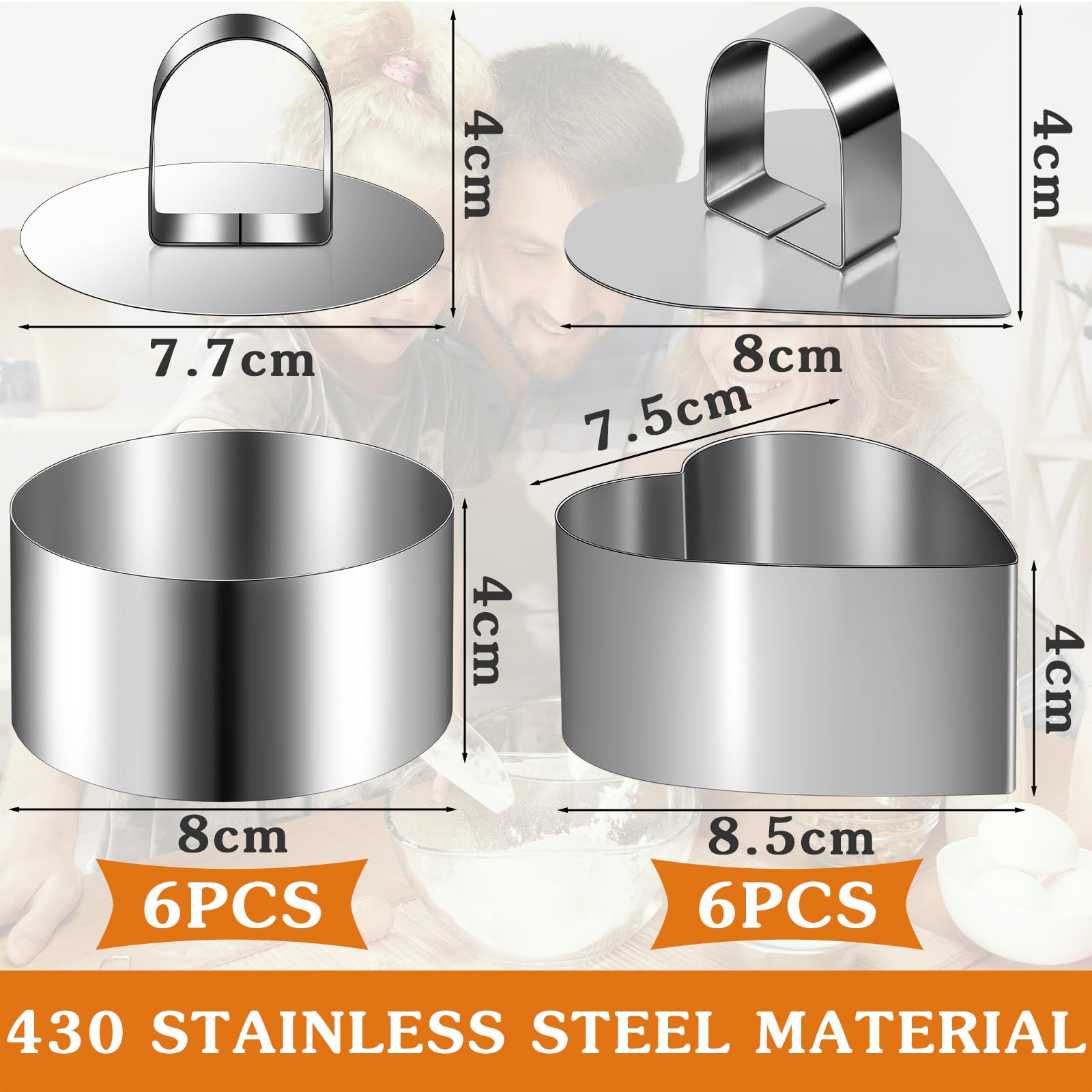 6 Stampini Cuore Per Dolci - Acciaio Inox Con Coperchio, 8 Cm Diametro