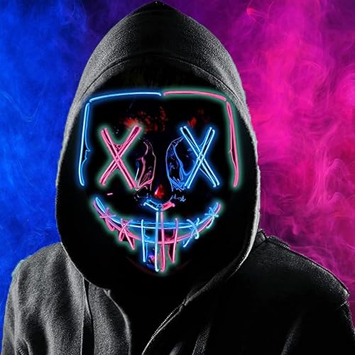 Miniatura 6 de Boolavard Máscara de Halloween con luz LED para festivales, cosplay, disfraz de Halloween, fiestas de máscaras, carnaval, regalos Naranja,Rosa,Rojo