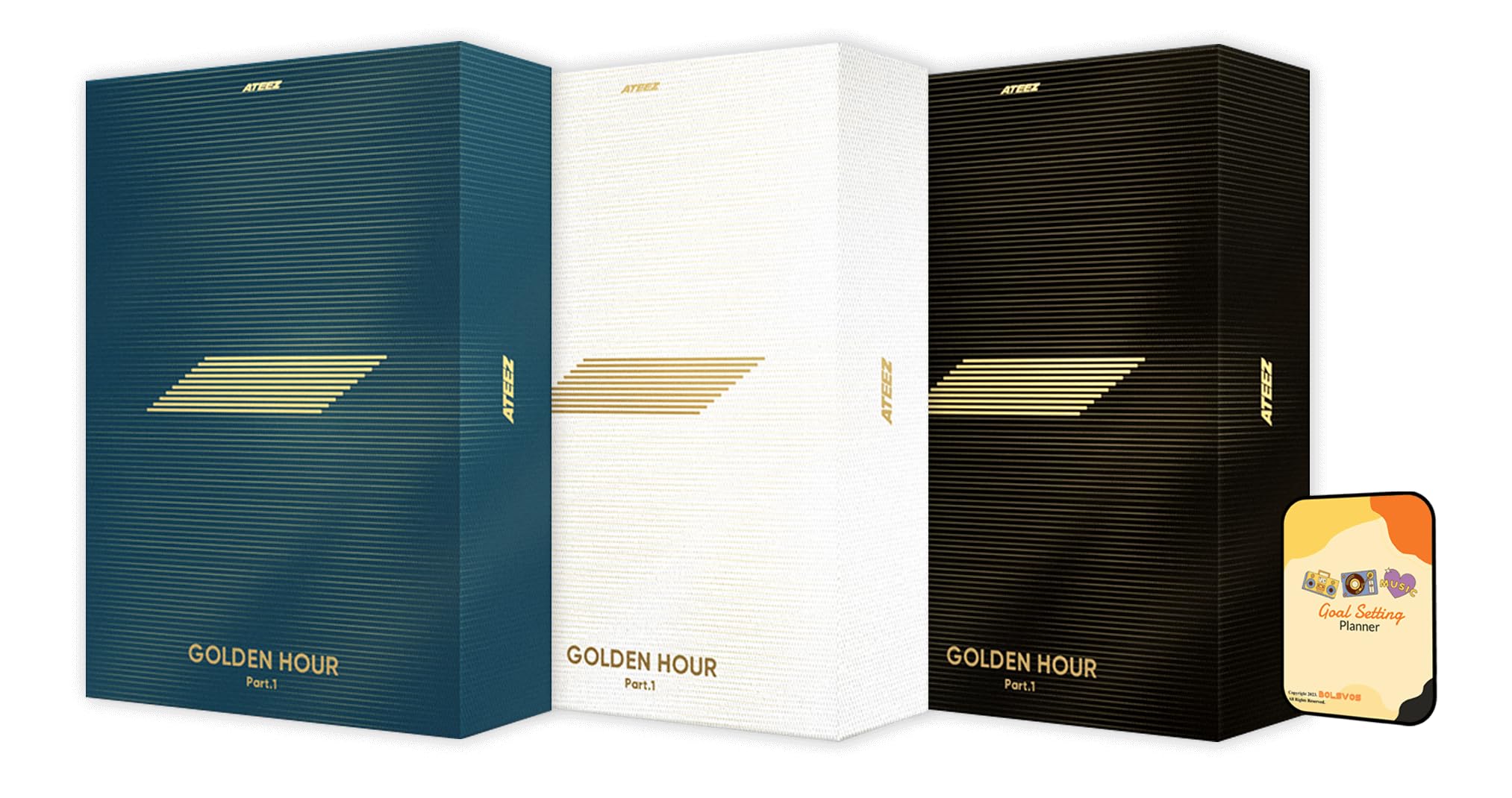 Dreamus Blue Hour + Diary + Golden Hour Full Set Album Ver Golden Hour : Part.1 Ateez Album [Blue Hour + Diary + Golden Hour Full Set Album Ver]+Pre Order Benefits+Bolsvos K-Pop Inspired Freebies (10Th Mini Album)