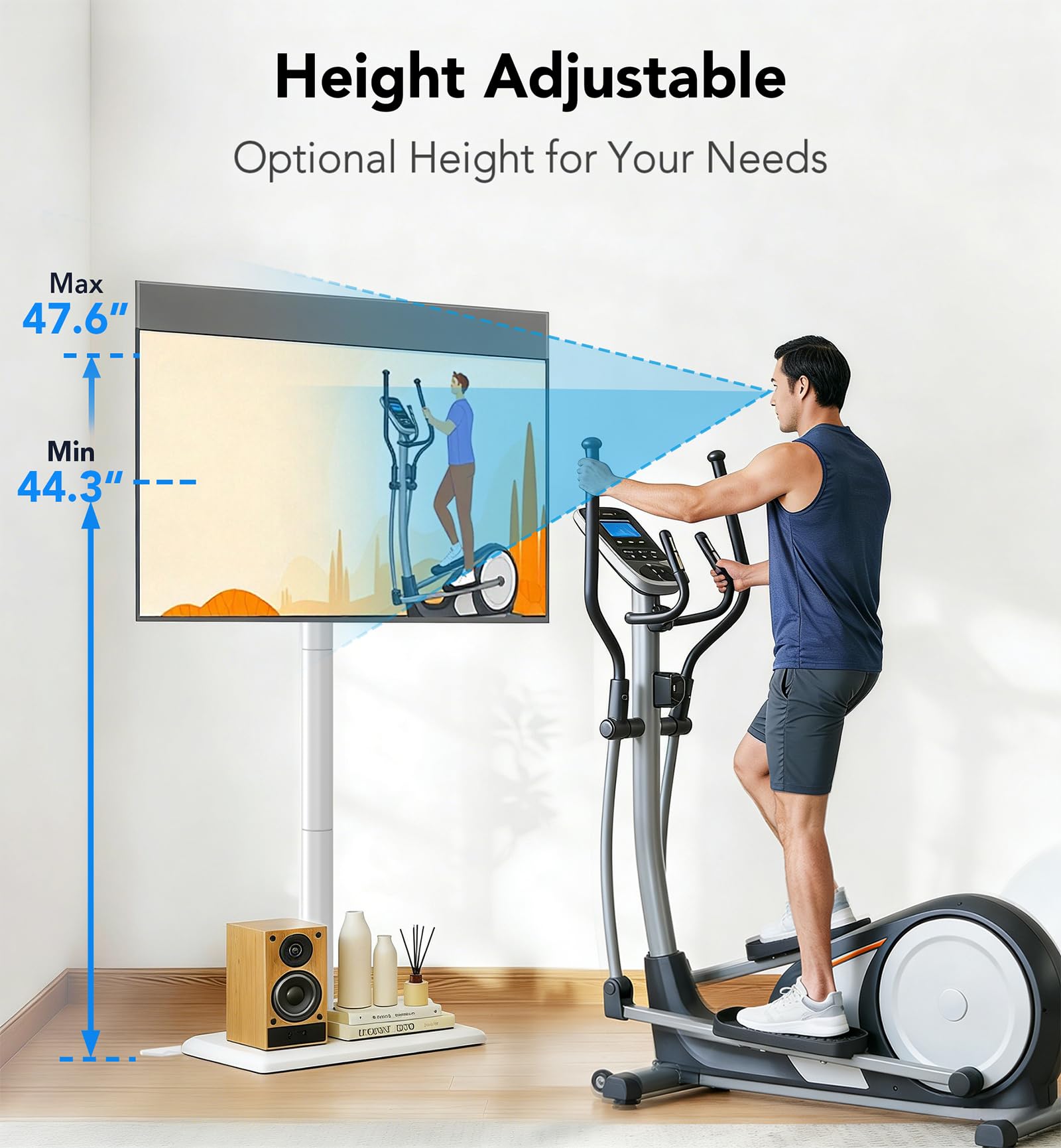 AX WABER Meuble TV au Sol avec Support pour téléviseurs de 26 à 60 Pouces pesant jusqu'à 77 LB, Meuble TV pivotant et inclinable à Hauteur réglable avec Base en Bois, Blanc AX1012TW