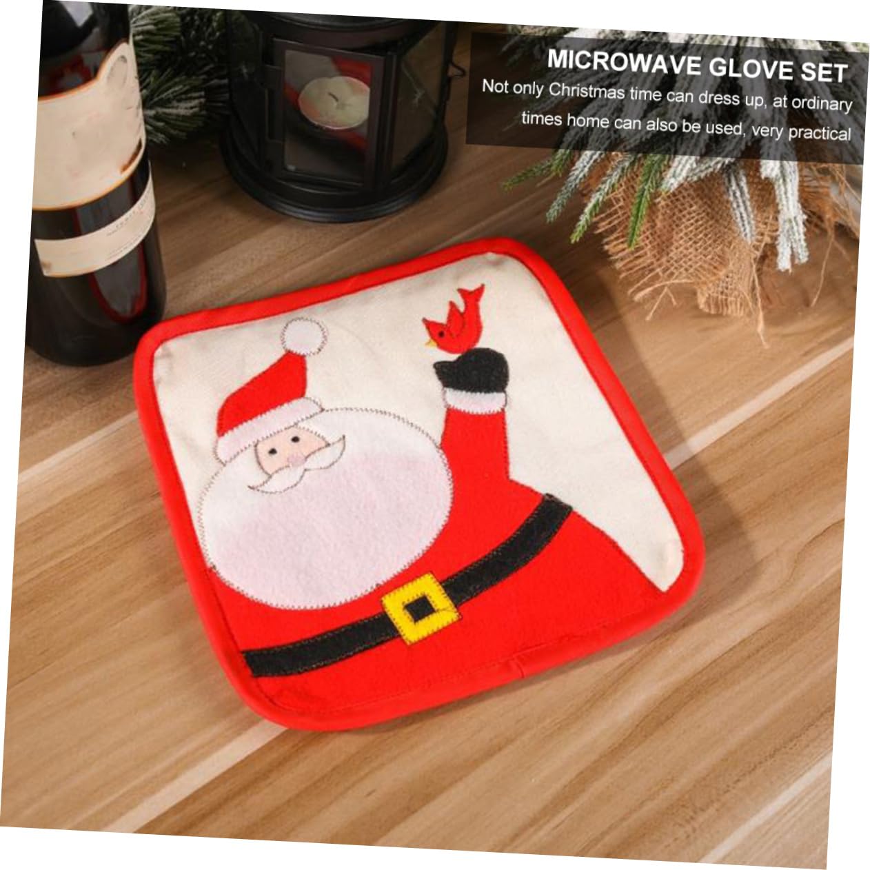 Ciieeo 6 Piezas Guantes aislantes cand Traje de papá Noel Traje de Santa Claus manteles Individuales Guantes de Cocina Almohadilla Accesorios de Cocina