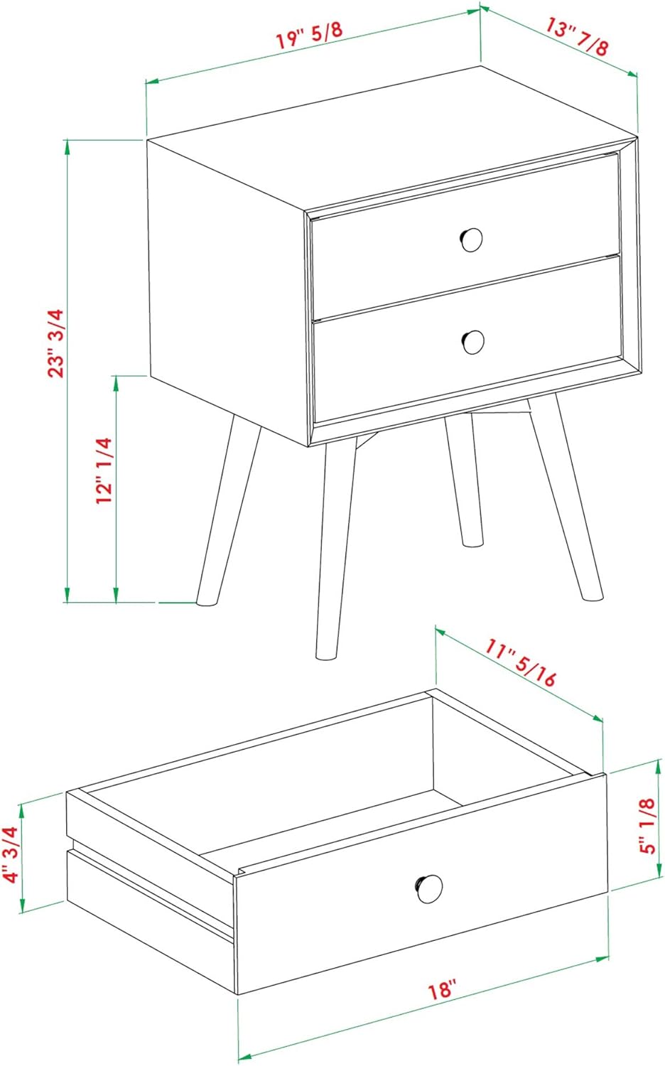Walker Edison Mid Century Modern Wood Nightstand Side Table Bedroom Storage Drawer Bedside End Table, 2 Drawer, Caramel : Home & Kitchen