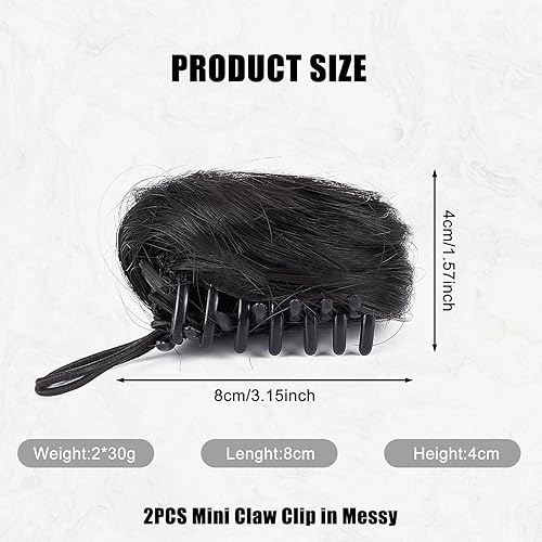 Miniatura 2 de NICENEEDED 2 piezas de moño de pelo con clip de garra, 1.5 x 2.7 pulgadas, orejas de gato desordenadas, extensiones de dona, accesorio de peluca,