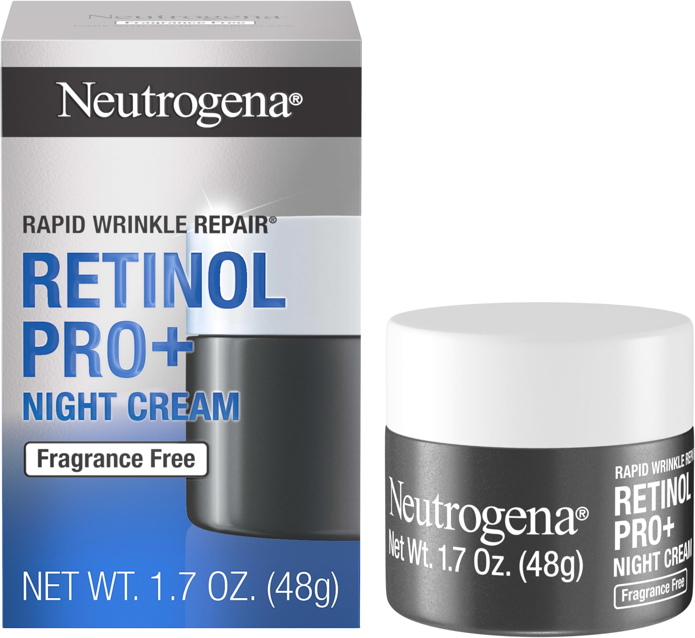 Neutrogena Rapid Wrinkle Repair Retinol Pro+ Anti-Wrinkle Night Moisturizer, Anti-Aging Face and Neck Cream, Formulated without fragrance, parabens, dyes, and phthalates, 0.3% Retinol, 1.7 oz Blue