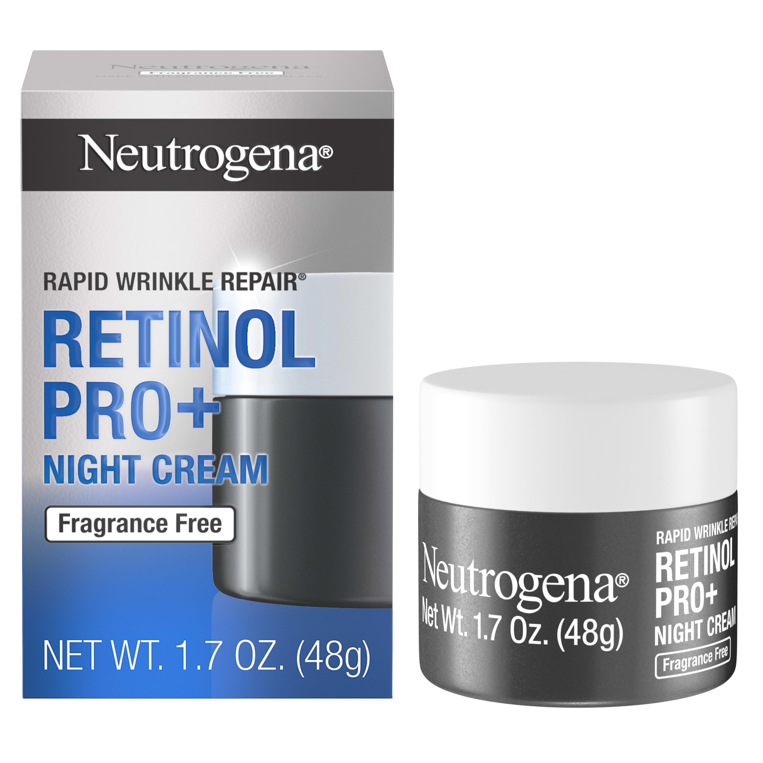 Neutrogena Rapid Wrinkle Repair Retinol Pro+ Anti-Wrinkle Night Moisturizer, Anti-Aging Face & Neck Cream, Formulated Without Fragrance, Parabens, Dyes, & Phthalates, 0.3% Retinol, 1.7 oz