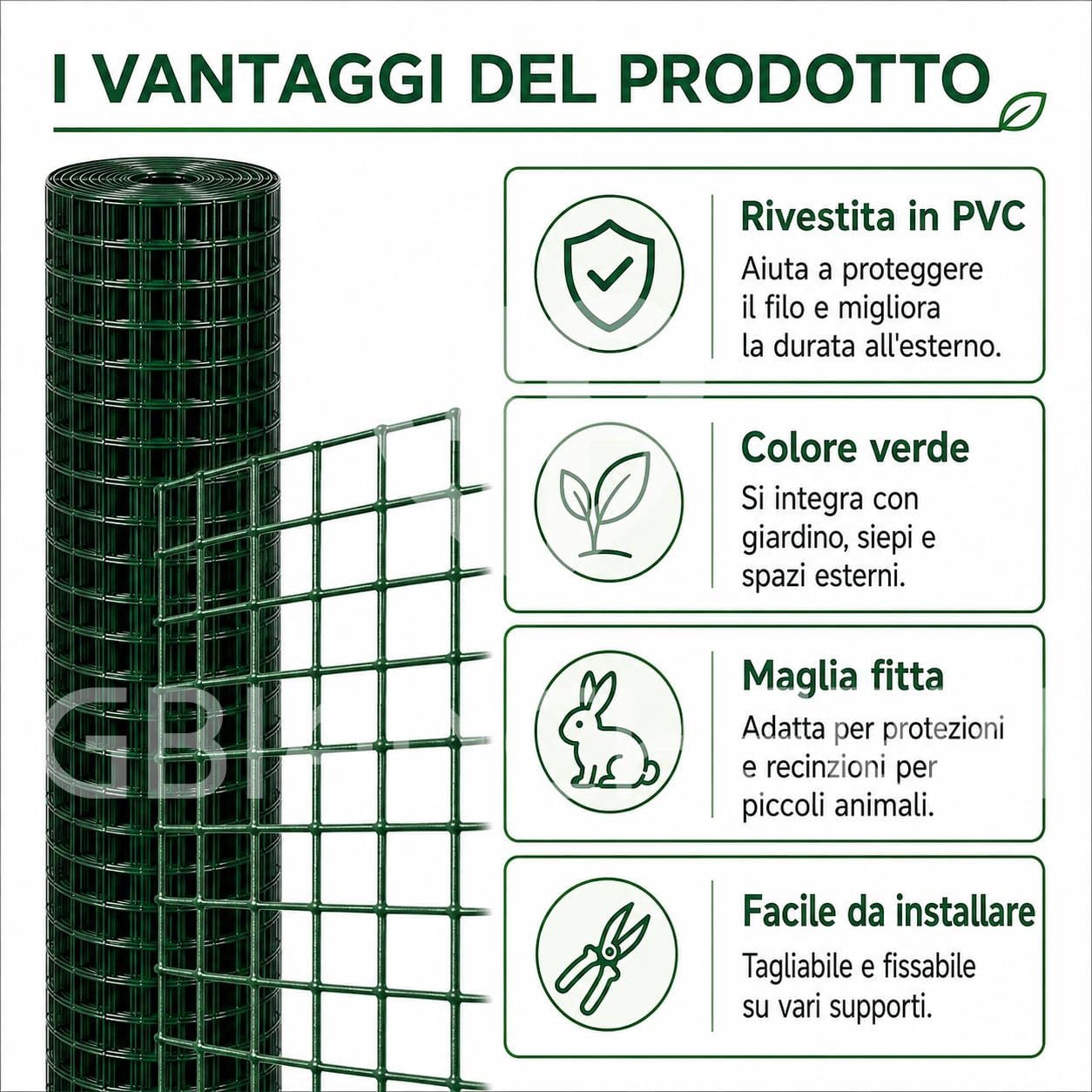 Rete Verde Plastificata Elettrosaldata, Maglia 12,5 mm, Filo 0,9 mm (1 x 25 mt)