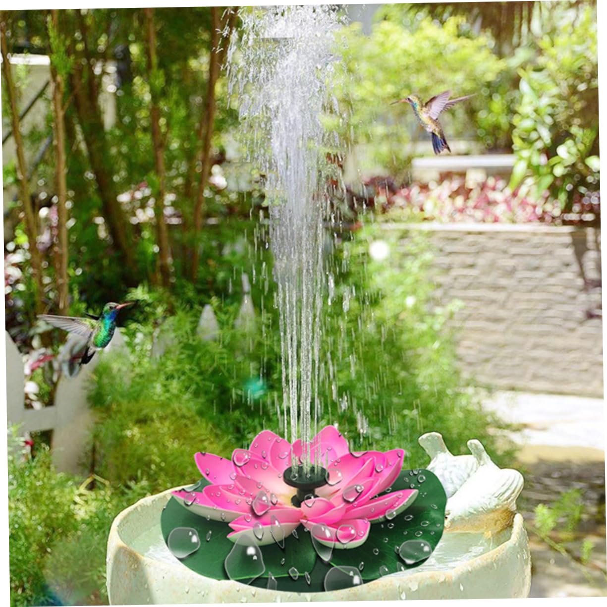 Solar Fountain Pompa 7v 2, 5w a Forma di Loto, Plastica Verde | Fontana ad Energia Solare, Fontana Laghetto Energia Solare, Vacanze Estive, 180l/h, Testa 100cm