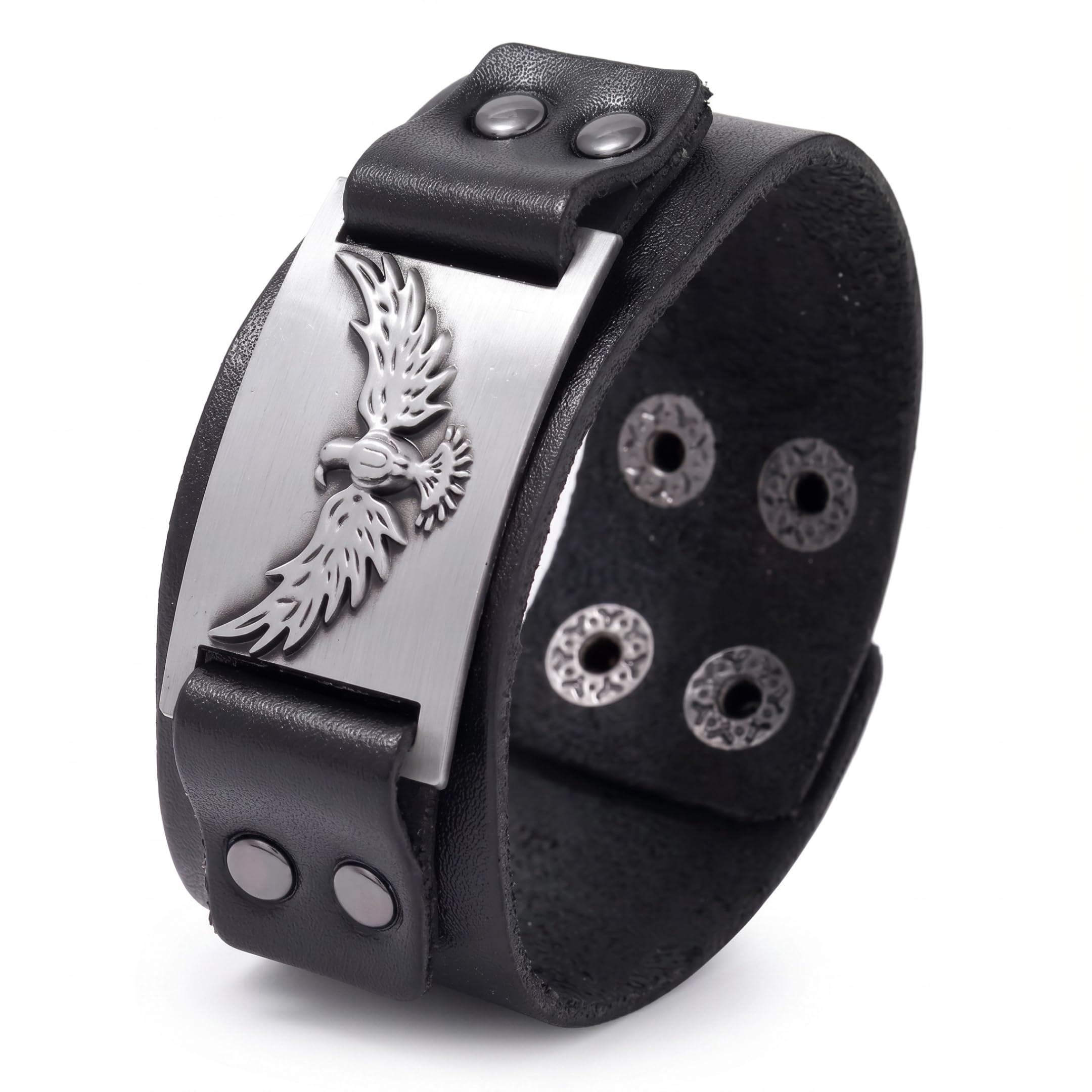 the men thing FIRESTORM PHOENIX BAND - Silver Genuine Braided Leather Bracelet Set for Men & Boys (8 inch)-picture-24