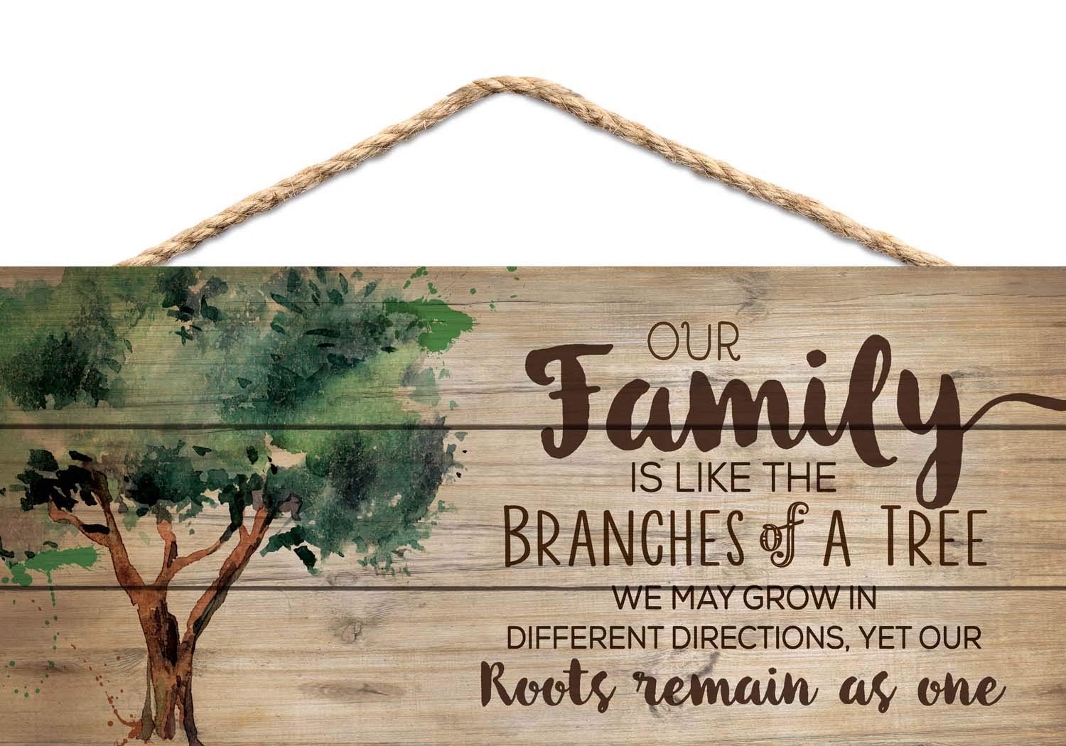 Our Family Like Branches of A Tree Sign Wood Plaque, Home Door Wooden Wall Decor Living Room Rustic Hanging Decoration - Our Roots Remain As One 5 x 10 inch