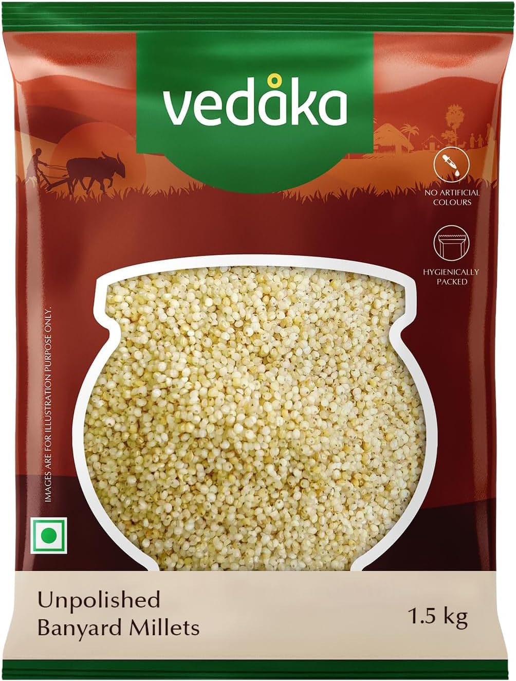 Amazon Brand - Vedaka Unpolished Barnyard Millets | 1.5 Kg | Jhangora/Udalu/Khira/Kuthiraivally/Kodisama/Siridhanya/Swank