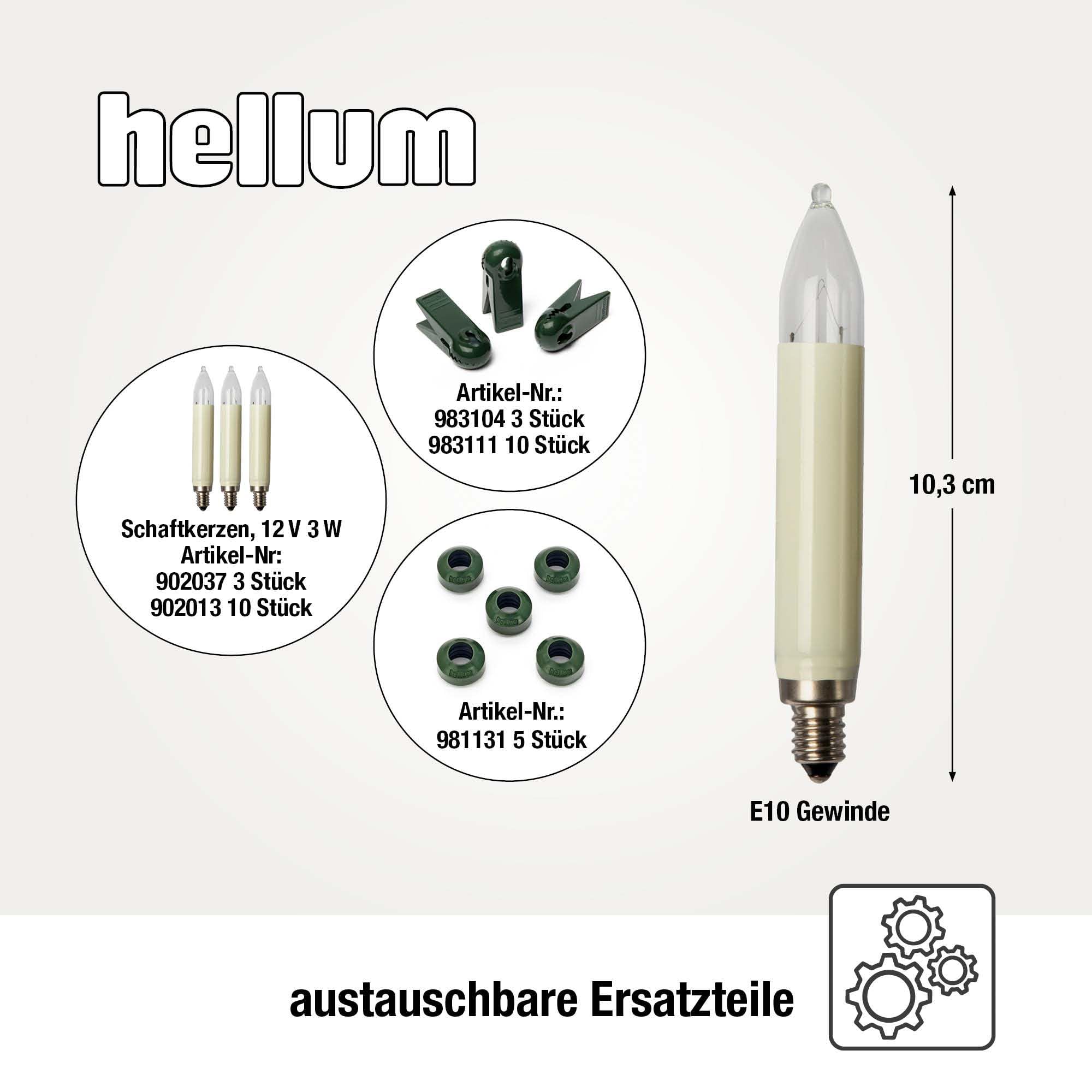 hellum Kerzen Lichterkette mit 20 Lichtern für außen, teilbarer Stecker | Made in Germany warmweiß, Kerzen Lichterkette mit Clip, 19m beleuchtet, Kabel schwarz, inkl. 3 Ersatzkerzen <59lm 430011