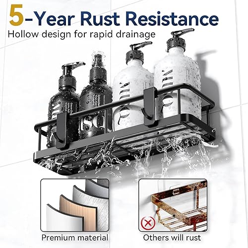 Miniatura 4 de YASONIC Organizador de ducha adhesivo sin taladro, con ganchos extraíbles y soporte para jabón, estantes de ducha a prueba de óxido, soporte de