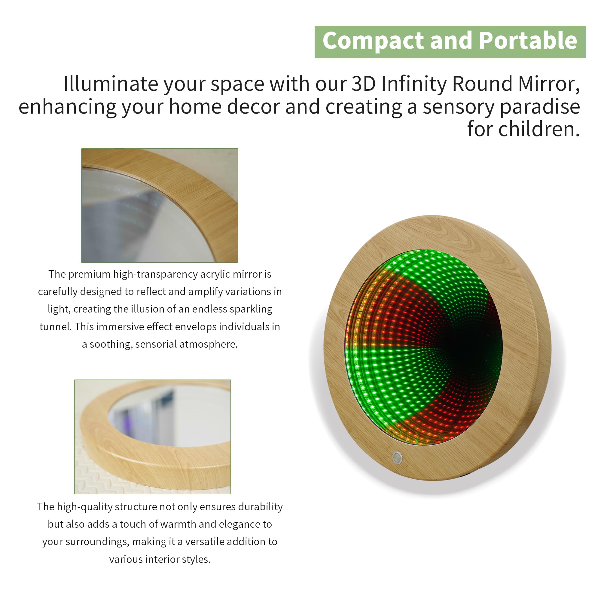 Tenmind 3D Circular Infinity Mirror with Mood Light Multi Color Changing Tunnel Magical Lighting Ideal Gift for Kids — view 6