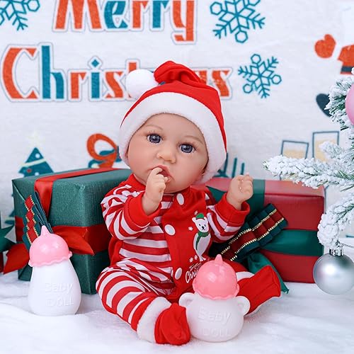 Miniatura 1 de BABESIDE Traje de Navidad Muñecas de bebé Reborn de 12 pulgadas con accesorios, biberón y chupete, muñeca de bebé real con juego de alimentación,