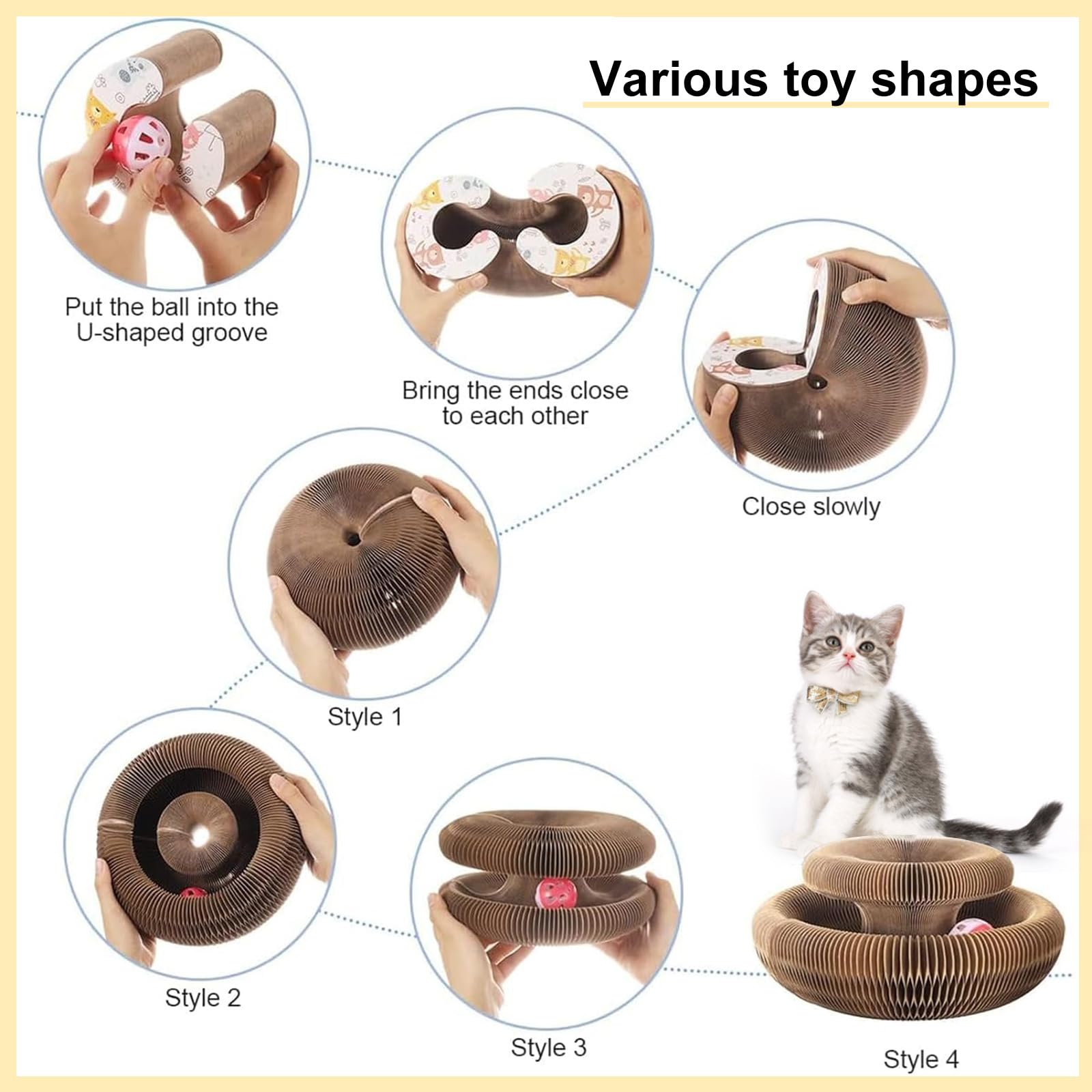 Kitty Curls Cat Toy,Magic Organ Cat Toy,Cat Scratcher for Grinding Claw Cardboard Cat Toys,Interactive Scratch Pad with Toy Ball-1pc — view 5