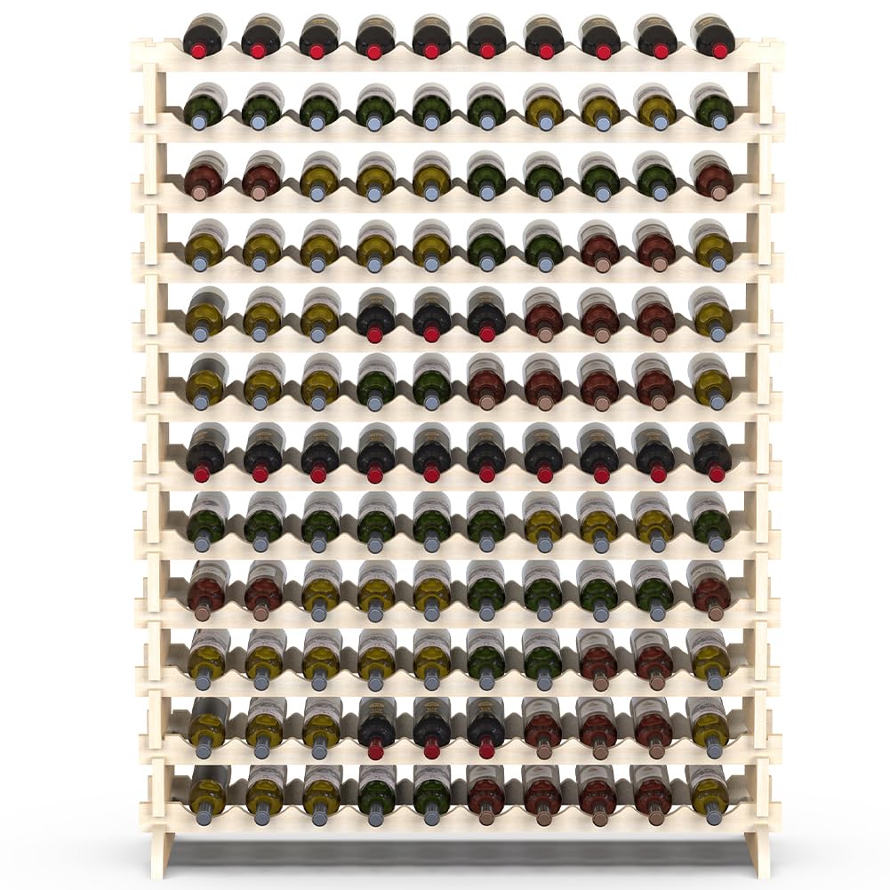 BAKAJI Cave à vin en Bois avec 120 Compartiments Porte-Bouteilles de vin, Champagne, Porte-Bouteille de Terre, Cave d'angle Bar pour Salon, Cuisine, bistrot, Restaurant 110 x 35 x 140 cm