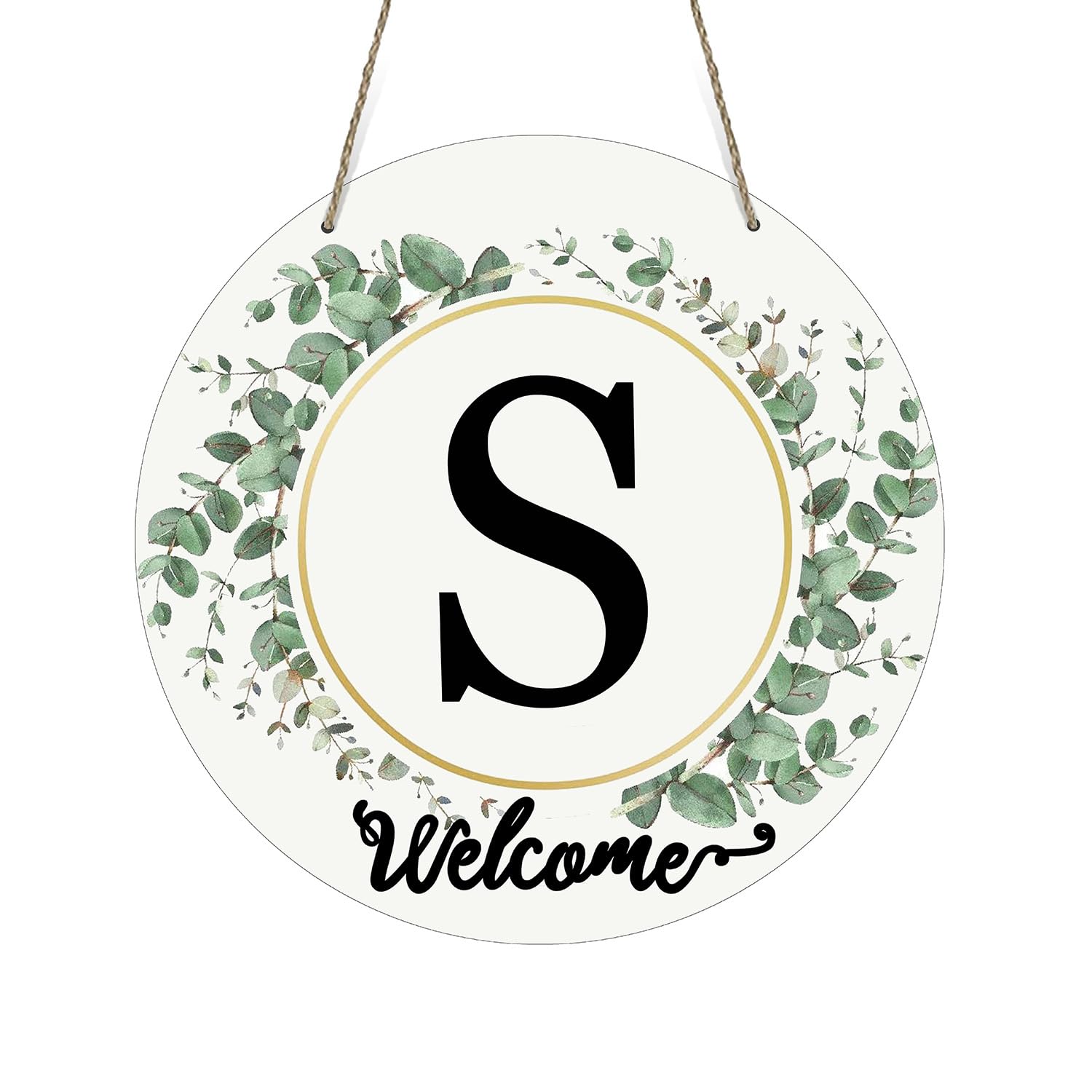 Letter S front door flower wreath wooden welcome sign, 12x12 inch, front door decoration flower family surname first letter house porch country wall