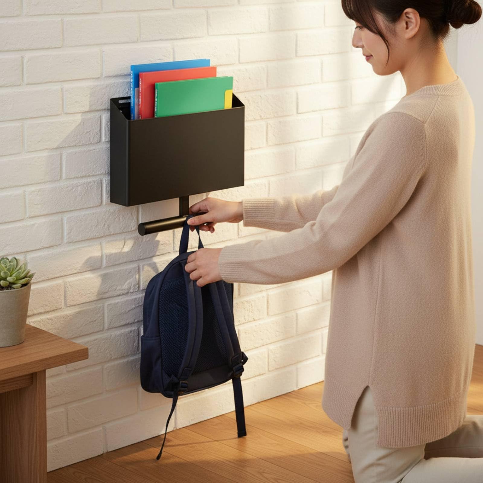 Kinderregal Wandaufhängung für Ordnungssystem von Rucksack Post Schulbücher Und Papierwaren Stabiler Träger für Strapazierfähigkeit für Kinderzimmer Flur Haus, Weiß