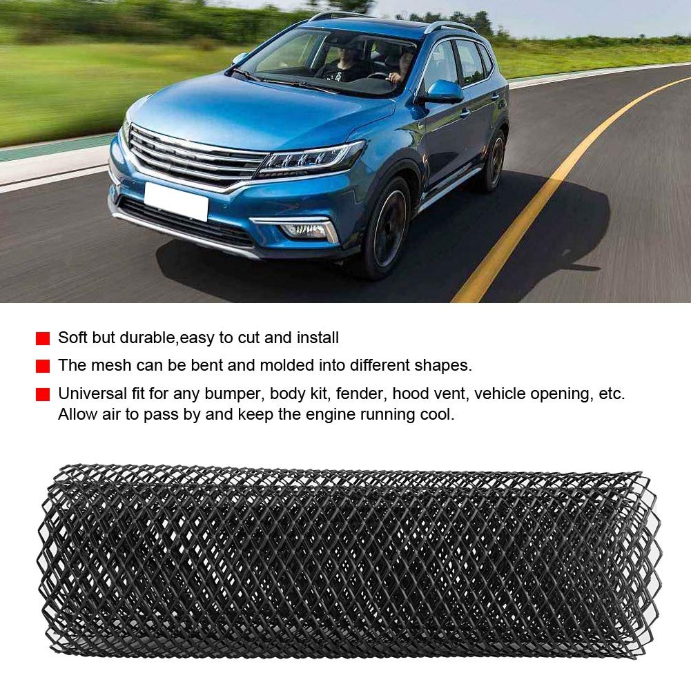 Griglia Rete Alluminio Auto, Fydun 8 x 16 mm Rete Protezione Radiatore Nero Griglia Nido D'Ape Universale Foglio di Rete per Griglia Rombica per Paraurti, Kit Carrozzeria,