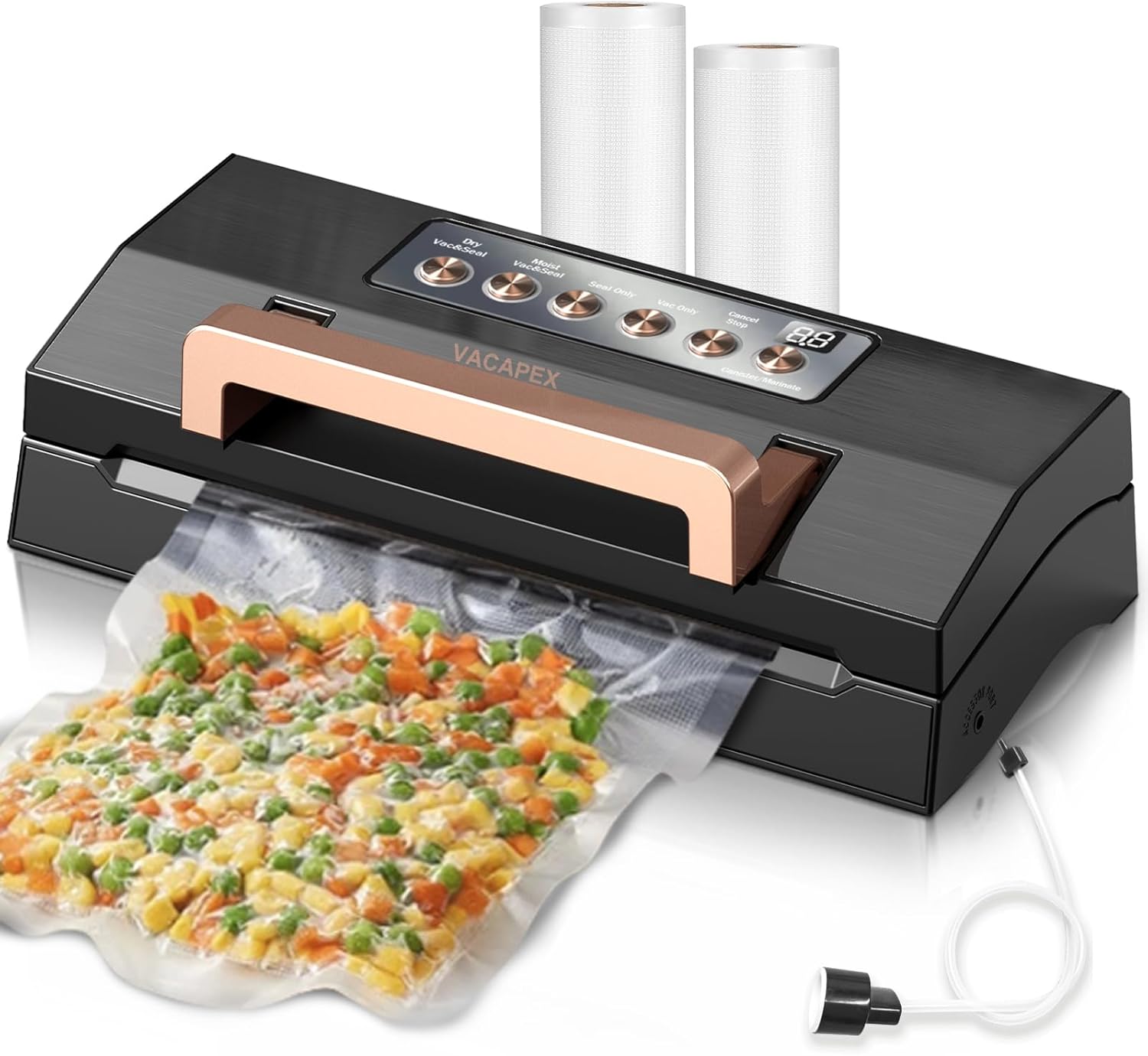 5.0 Precision Food Vacuum Sealer Machine, Commercial Full Automatic Vacuum Sealer Machine, Deluxe Powerful Vacuum Sealing System, Double Heat Seal, Built-in Cutter&Storage, 2 Bag Rolls&Hose,Sous Vide