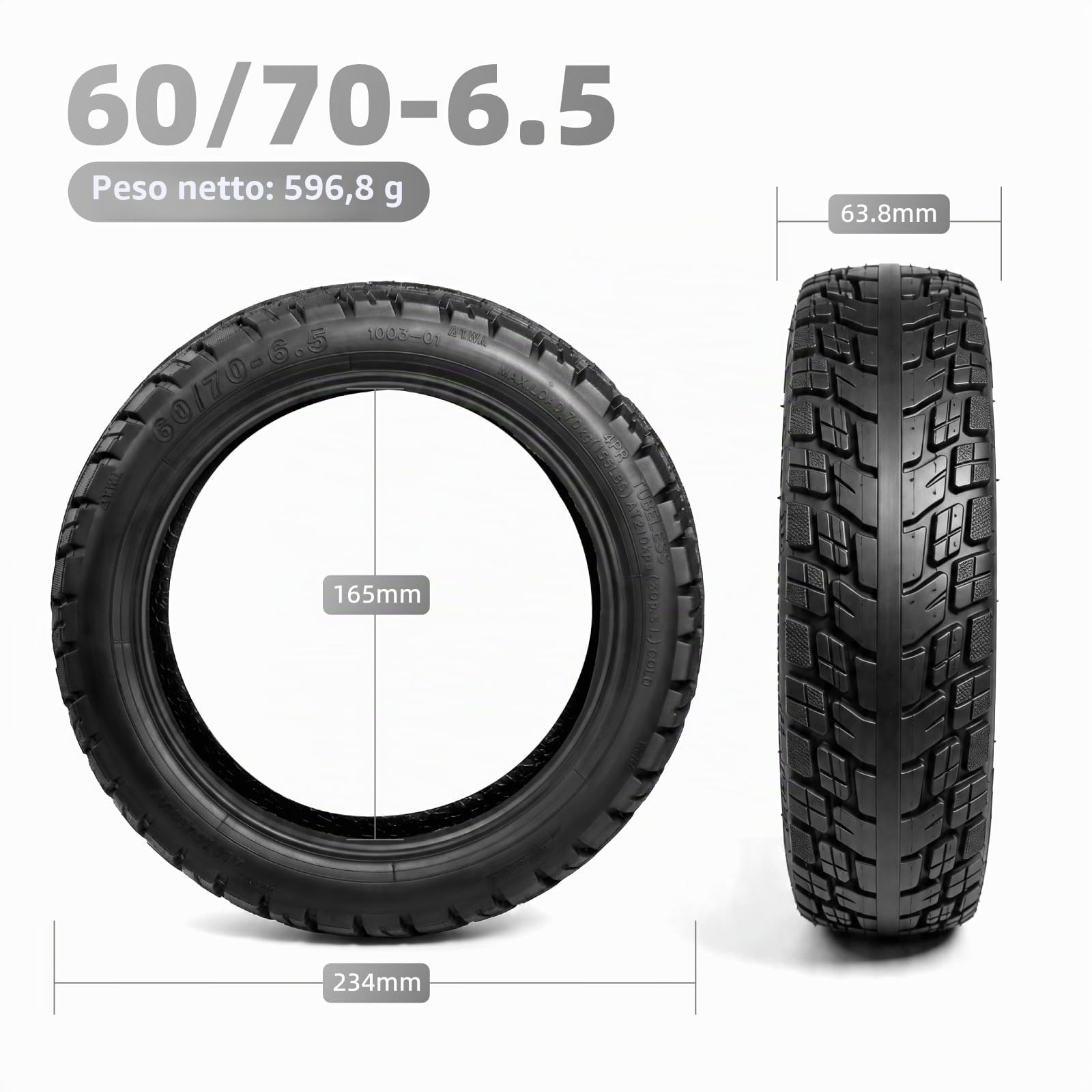 Pneumatici da 60/70-6,5 fuoristrada tubeless da 10 pollici, spessi pneumatici di ricambio per Xiaomi 5/5 Pro/5 Max/Elite, per Ninebot Max G30/Max G30 D/Max G30 D2/G30E/G30LP