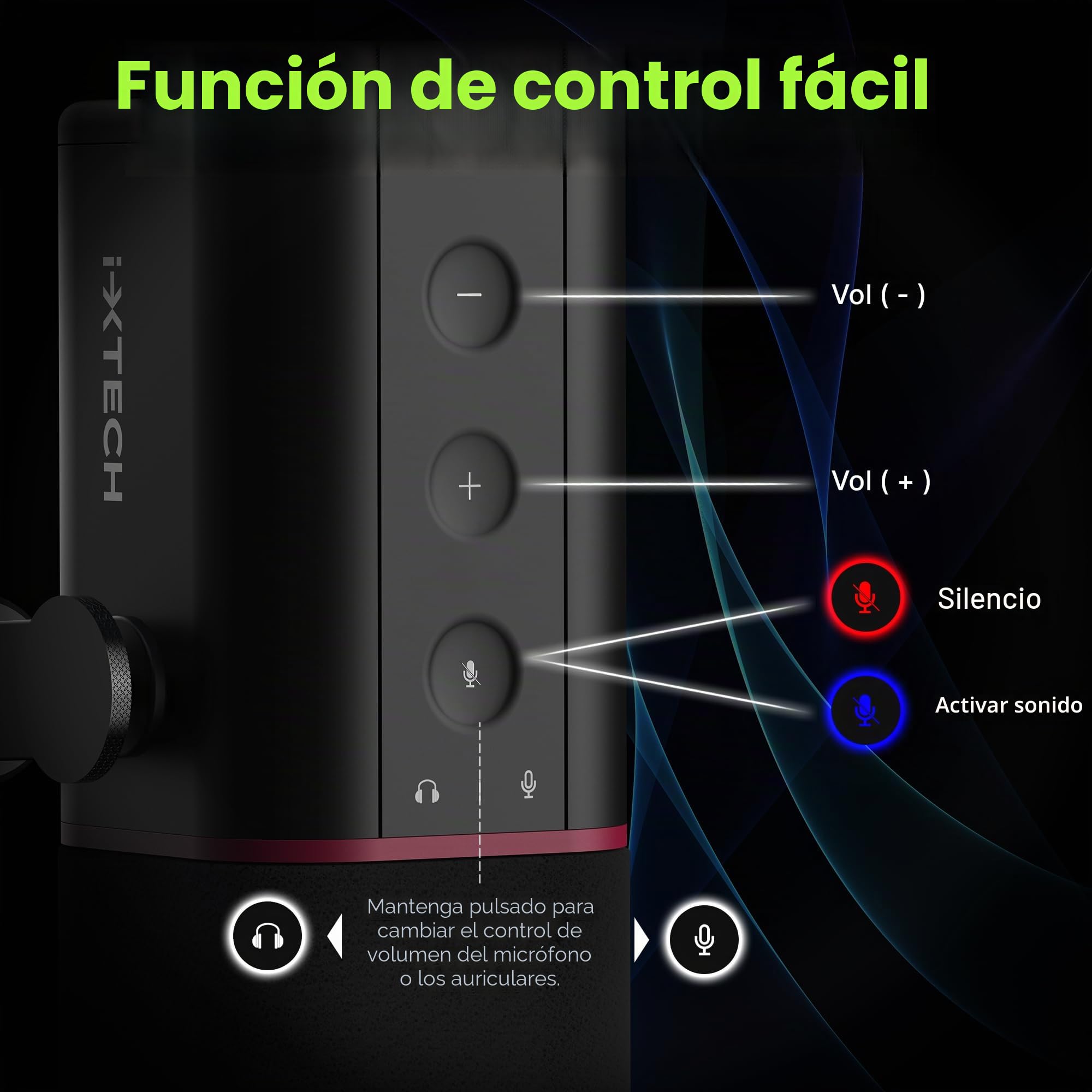 IXTECH Micrófono dinámico cardioide con Cubierta de micrófono, micrófono Vocal USB XLR para podcasting, transmisión, grabación, Juegos y Voz en Off (Negro)
