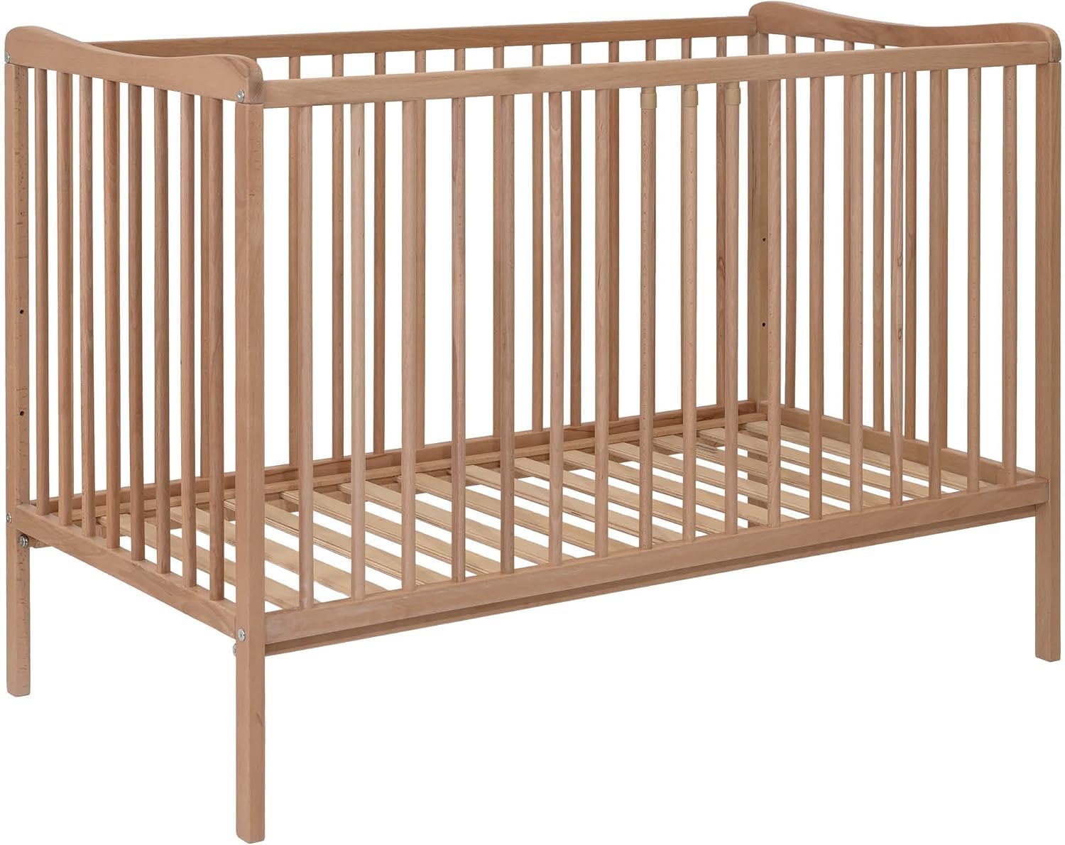 Baby Happy Bliss Grzes Babybett Kinderbett 120x60 cm, Natur, aus Buchenholz, EN 716 geprüft, Höhenverstellbarer Lattenrost, 3 Herausnehmbare Sprossen