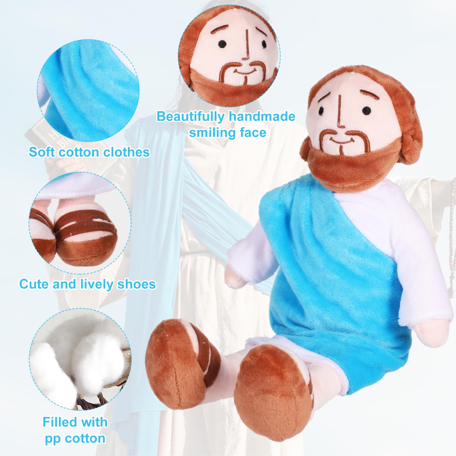 Bambola di peluche di Gesù, 32,6 cm, Gesù sorridente, classica bambola di peluche ripiena Salvatore, bambola religiosa cristiana regalo per casa, forniture per feste, Natale, può stare in piedi o