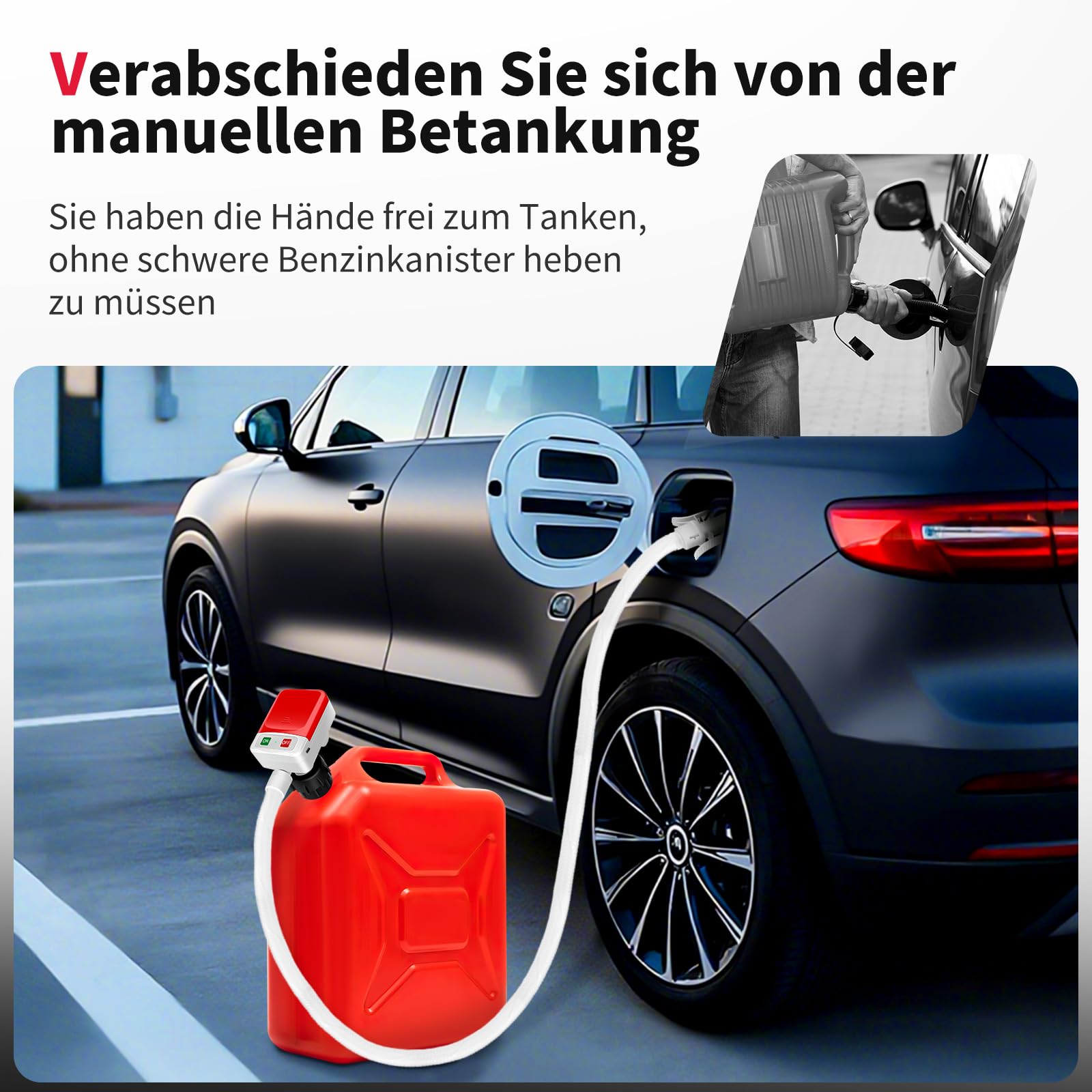 Brandstofpomp, automatische uitschakeling – draagbare 12 V/USB-C overvulpomp voor benzine, diesel, kerosine (12 l/min) met slang van 52 inch, 4 adapters & handsfree functie, ideaal voor auto, boot Brandstofpomp, automatische uitschakeling – draagbare 12 V/USB-C overvulpomp voor benzine, diesel, kerosine (12 l/min) met slang van 52 inch, 4 adapters & handsfree functie, ideaal voor auto, boot