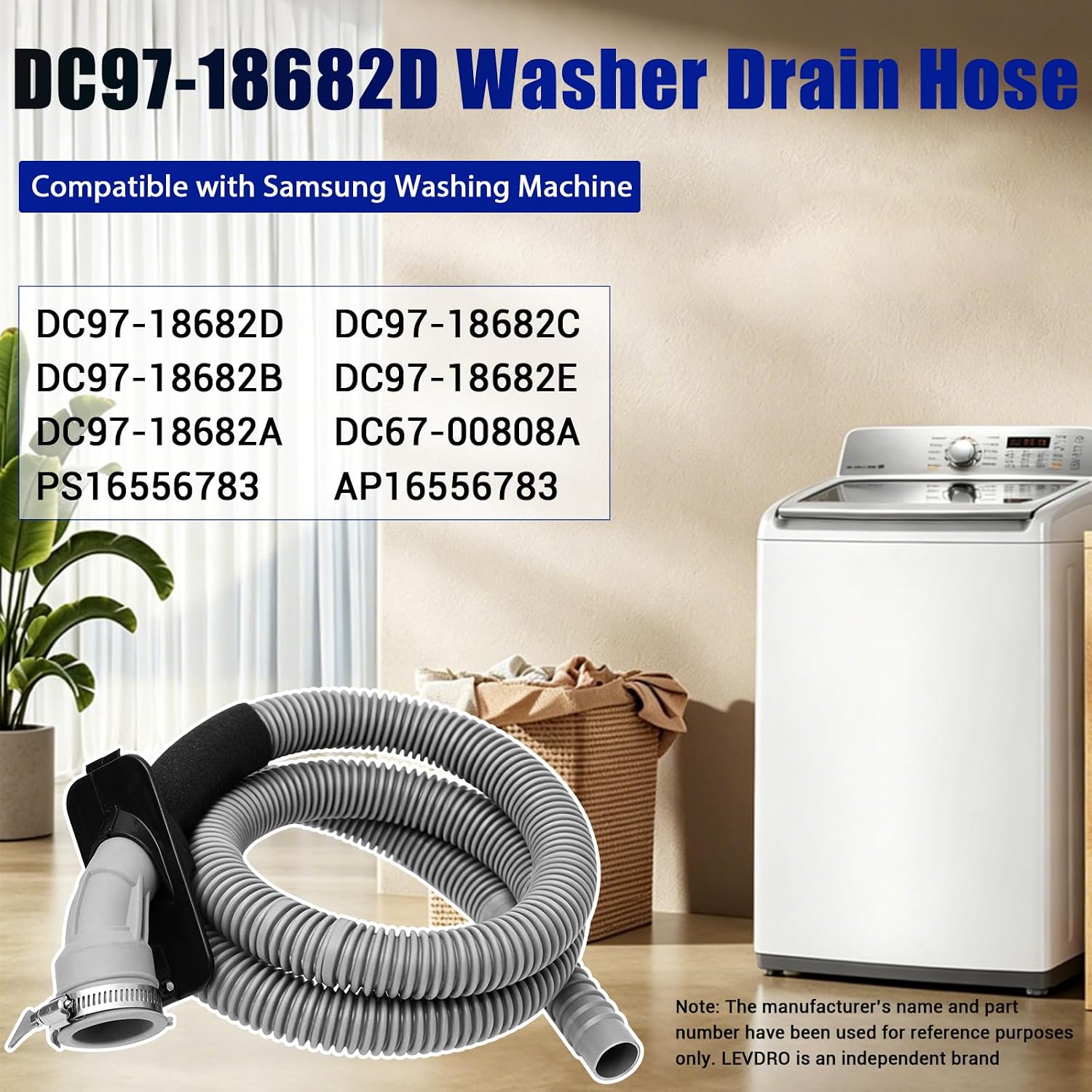 DC97-18682D, DC97-18682C Washer Drain Hose - Compatible with Samsung | Replaces DC97-18682A DC97-18682E DC97-18682B DC67-00808A DC61-03947A, Fits WA50M7450AW WA45T3200AW WA45H7000AW Drain Hose