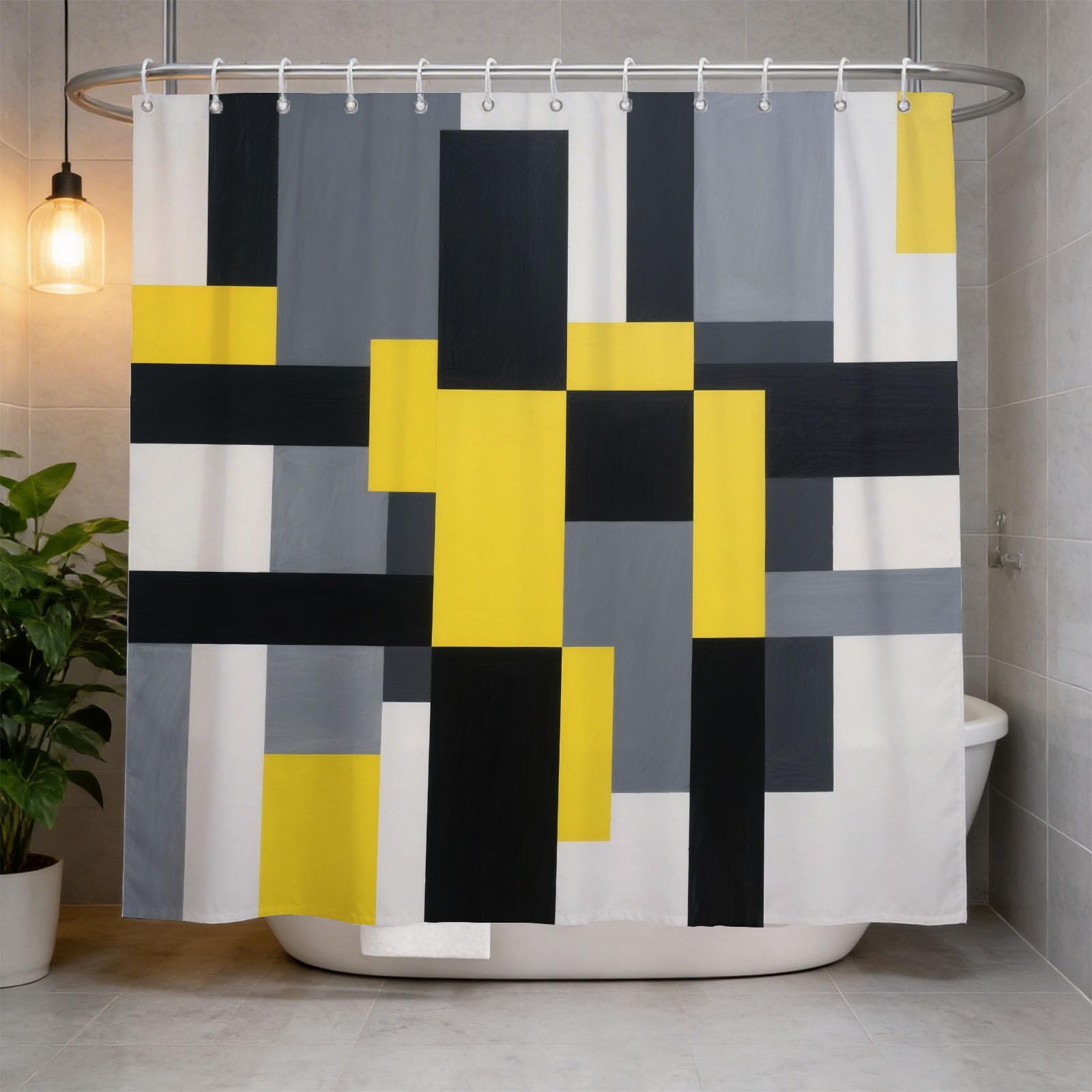 Hongduo 3D Geometric Shower Curtain for Stalls Bathtubs Minimalistic Bathroom Decor Shower Curtain Set Polyester Fabric Waterproof 200x200cm/79X79 Inch with Hooks