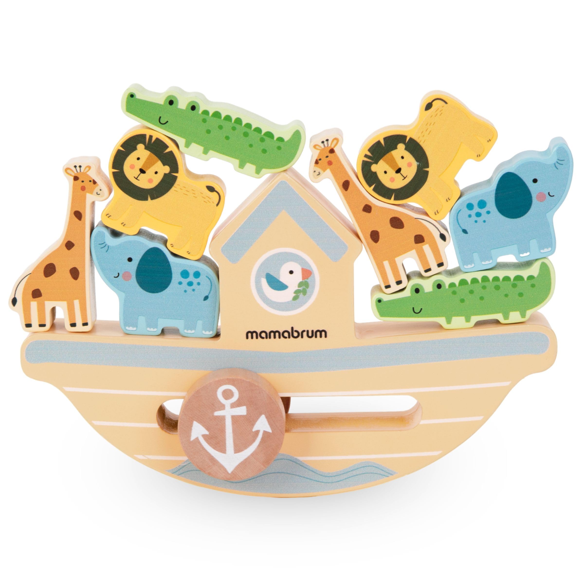 mamabrum, Bateau en équilibre - Jeu d'adresse en Bois, Reconnaissance des Animaux, Coordination de la Vision et des mouvements, empilage d'animaux sur Un Bateau en Bois, Jeu d'équilibre pour Enfants