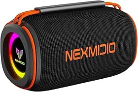 NEXMIDIO Caixa de Som Bluetooth Portátil com Luzes RGB, TWS, Rádio FM, Cartão TF e USB, IPX6 à Prova d’Água, Bateria de Longa Duração – Ideal para Praia, Festa, Churrasco, Piscina e Acampamento (B01)