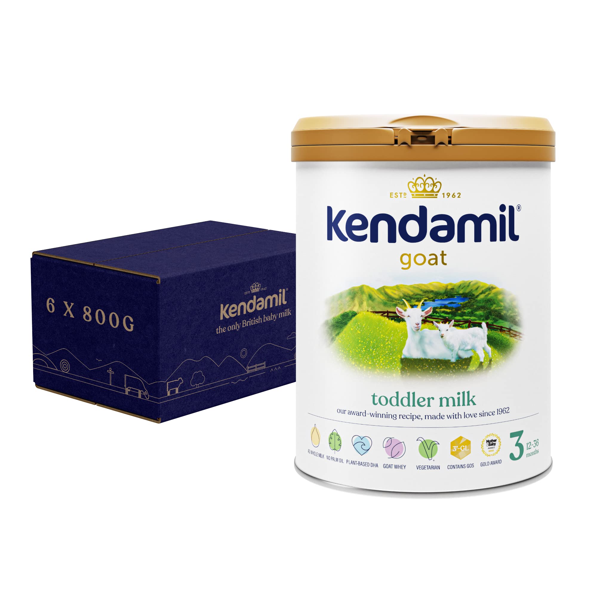 (6x800g) Kendamil Goat Toddler Milk, Stage 3 – British Made, Goat Whole Milk Formula – With HMOs, With A2, No Palm Oil, No Fish Oil, No SOYA, No GMOs