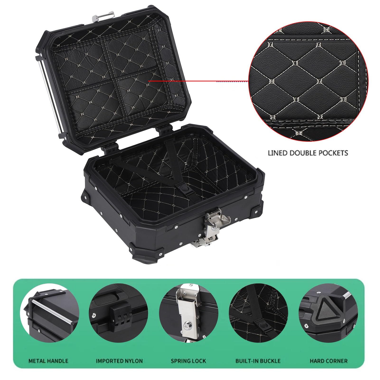 25-Liter-Motorrad-Topcase, 25-Liter-Heckkoffer aus Aluminiumlegierung mit Sicherheitsschloss, Universelle Motorrad-Gepäckträgerbox, KofferraumHeckbox für Helm, Regenmantel