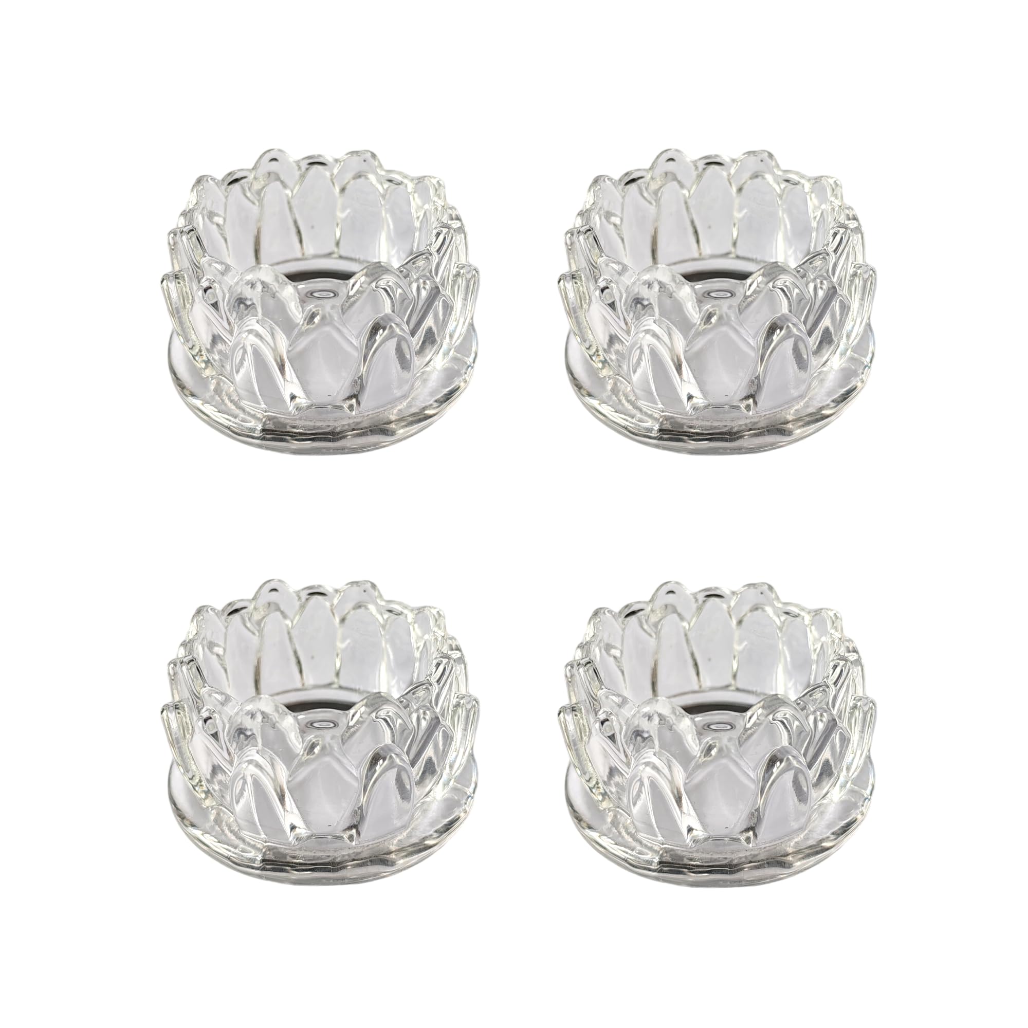 Set of 4 Clear Glass Tealight Candle Holders, Elegant Lotus Design, Suitable for 4CM Diameter Tealights Candles