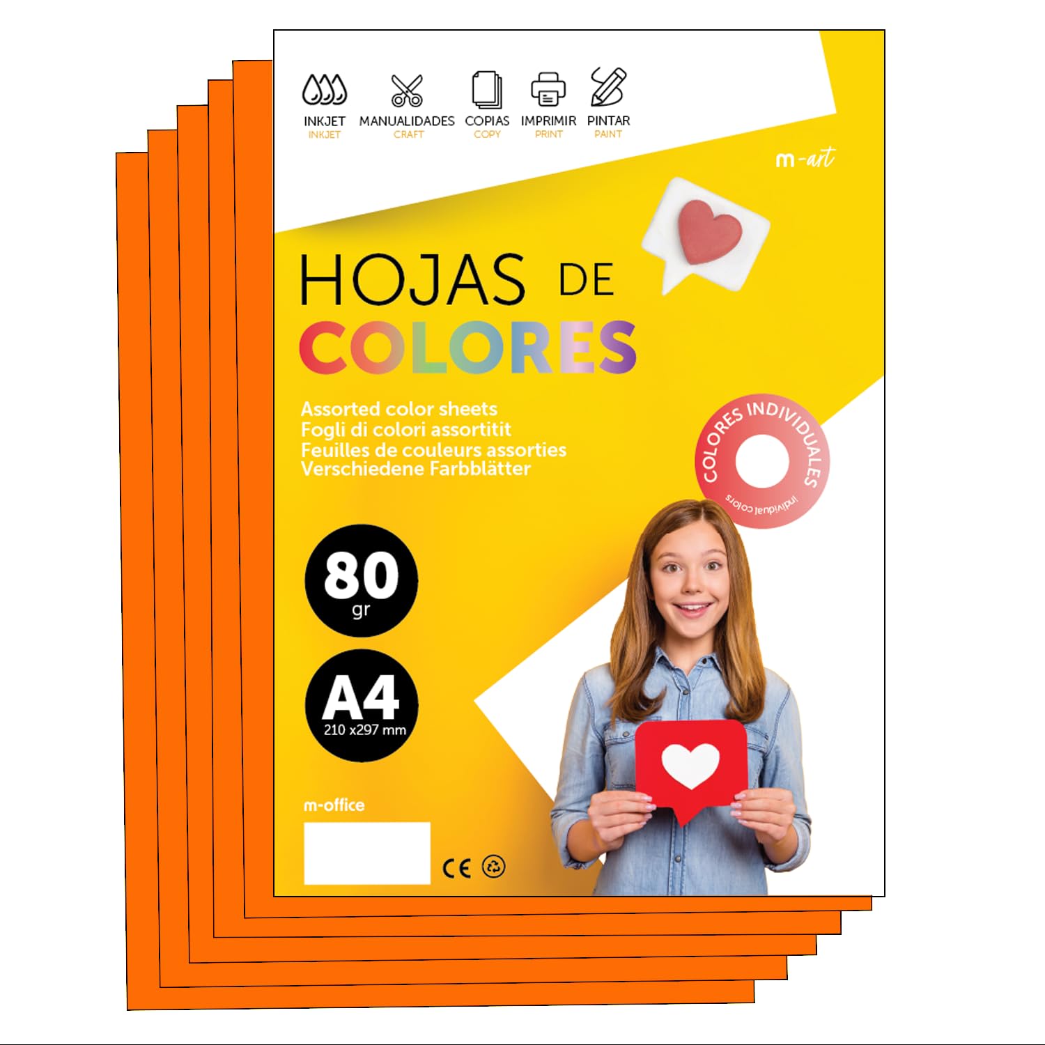 Papier A4 Couleur 80g 50 Feuilles Orange - Ramette pour Imprimante Jet d'Encre et Laser