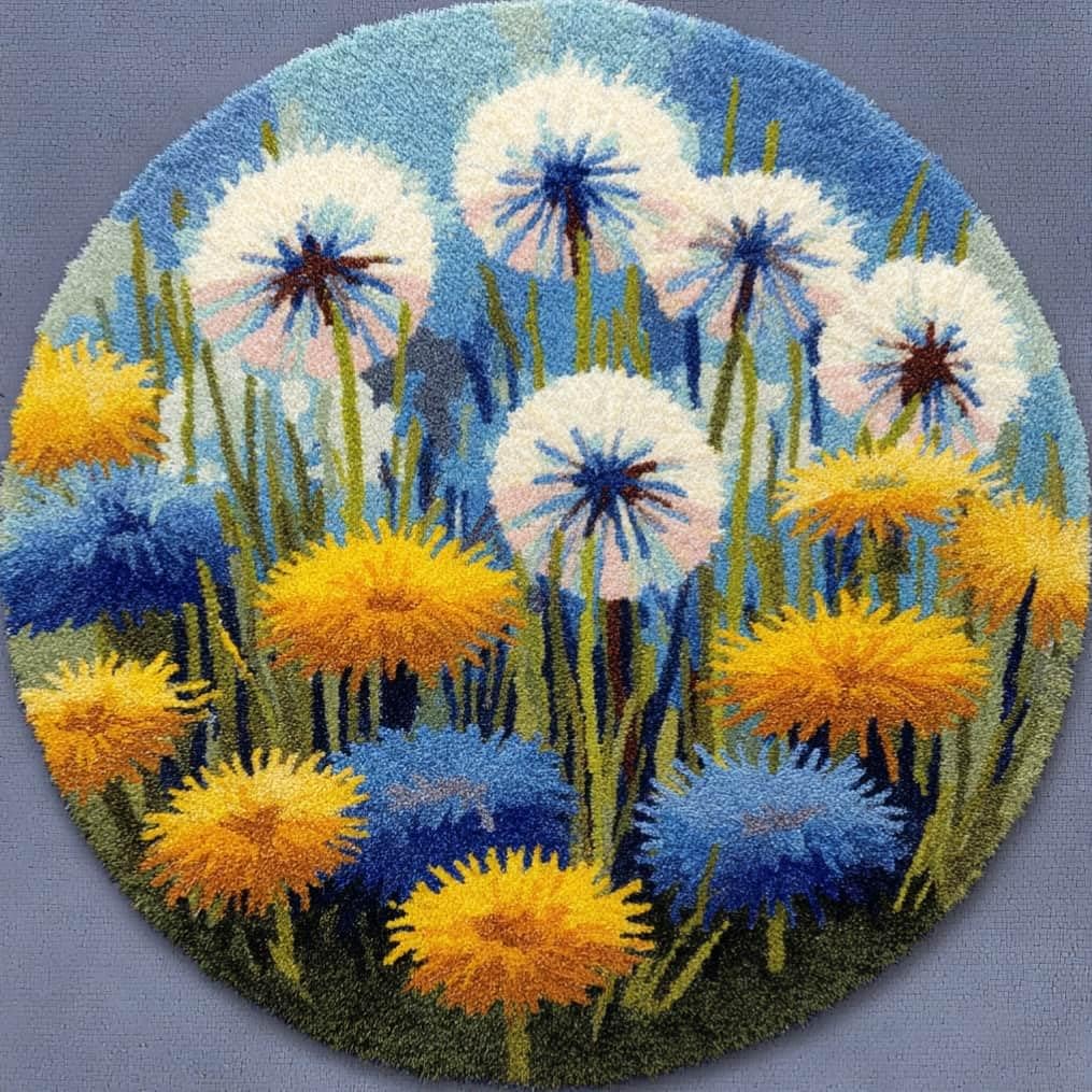 kitphoenix DIY Latch Hook Rug Kits Daffodils Easy for Beginners Round Carpet Crochet Yarn Craft Large Rug Hook and Latch Tapestry for Home Decor 50X50Cm
